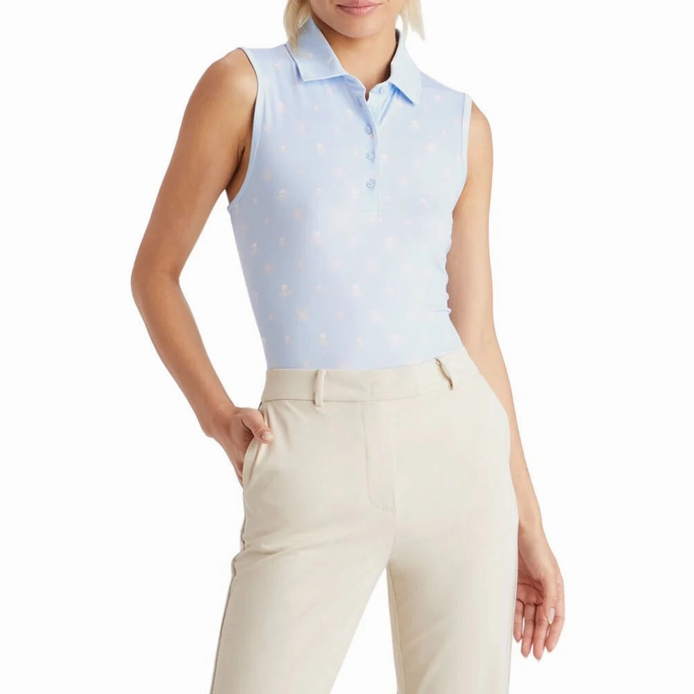 G/Fore Women's RGB Tech Jersey Sleeveless Golf Polo Shirt - Sky Smooth Flatlock Seams Sun Protection UPF 50