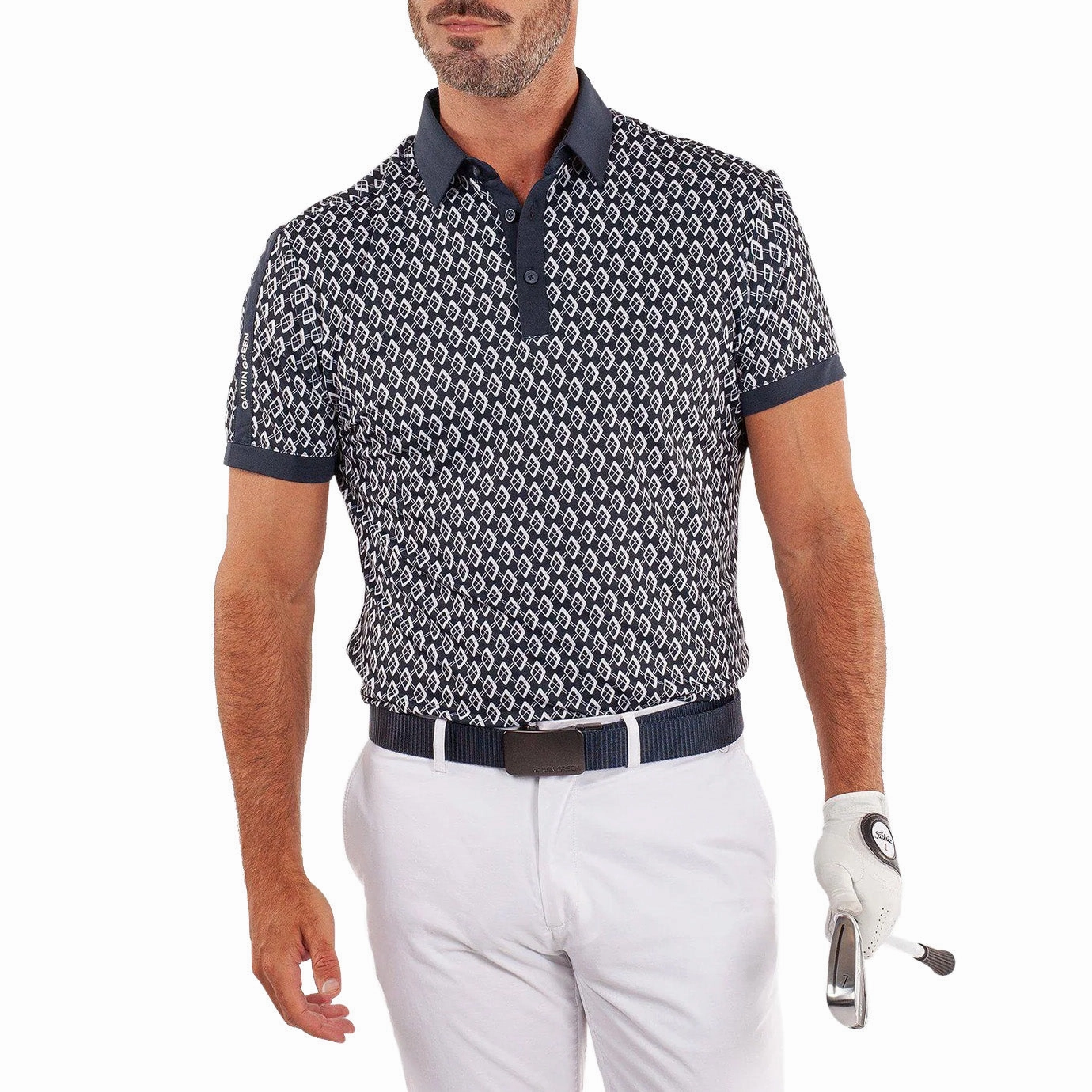 Tapered Armhole Design Galvin Green Maxwell Golf Shirt - Navy/Cool Grey