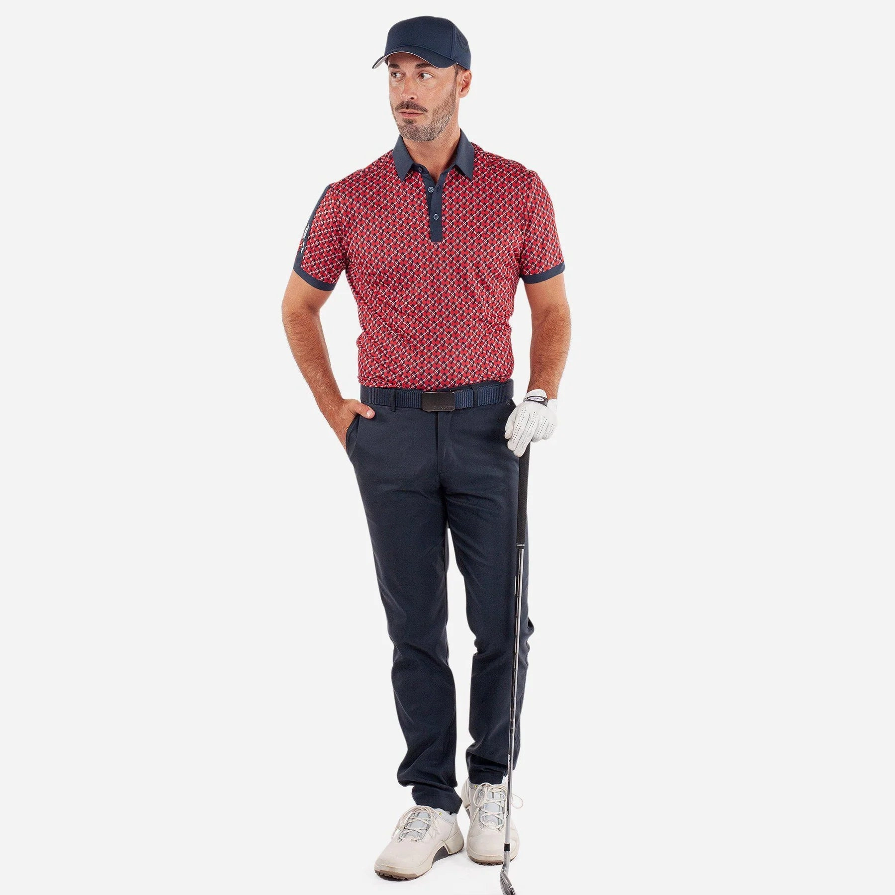 Galvin Green Maxwell Golf Shirt - Red/Navy Polo Collar Thermoregulating Fabric