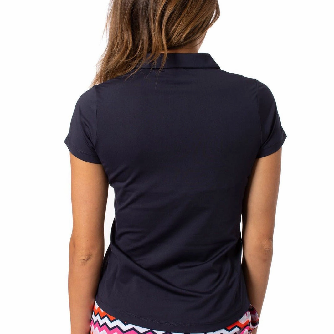 Travel Essential Golftini Women's Ruffle Golf Polo Shirt - Navy