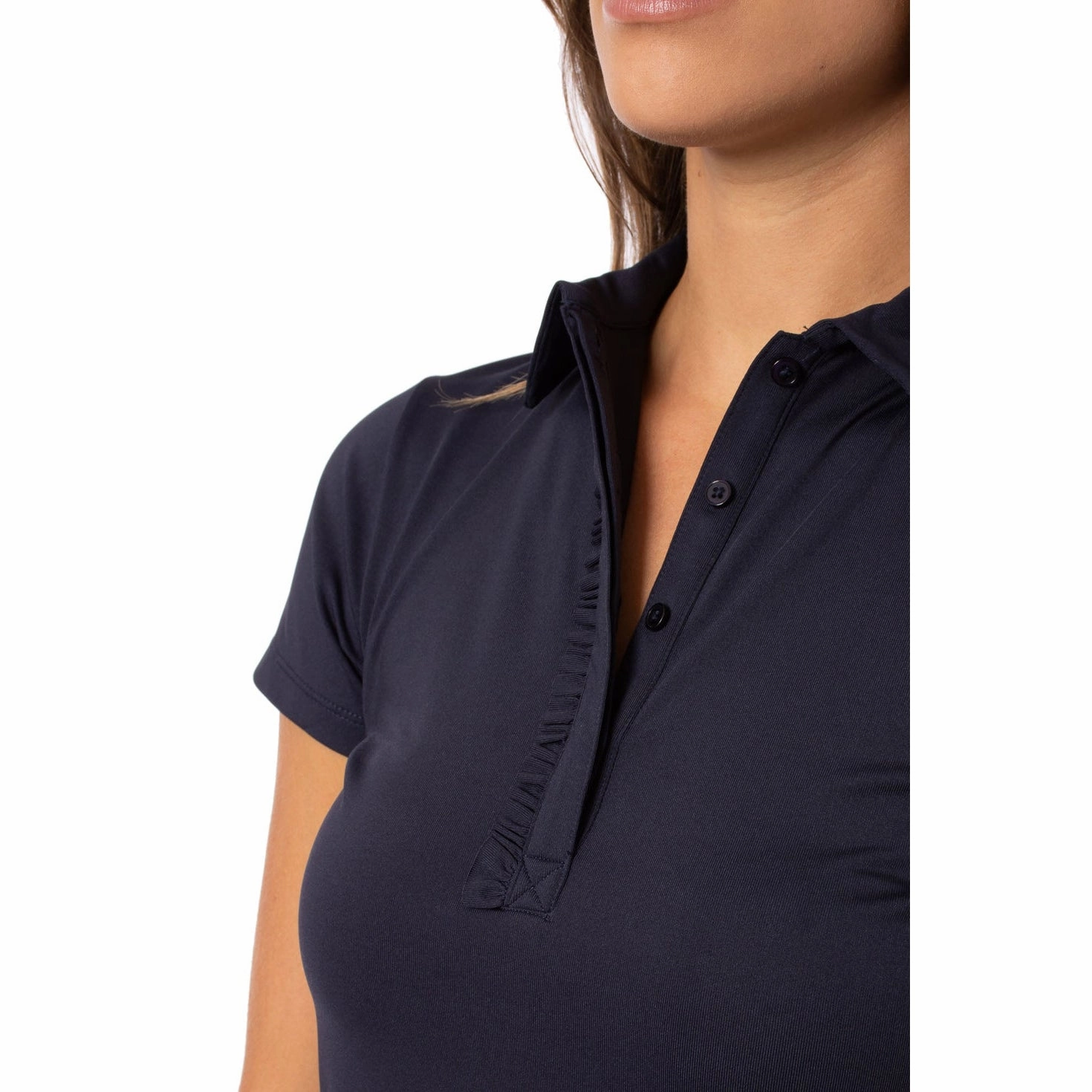 Golftini Women's Ruffle Golf Polo Shirt - Navy Stylish Fit WrinkleResistant Finish