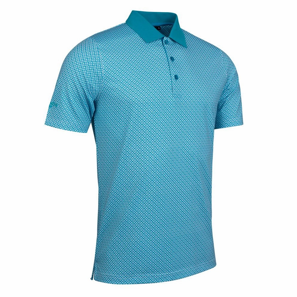 Four Button Placket Glenmuir Gullane Performance Polo Golf Shirt - White/ Lagoon