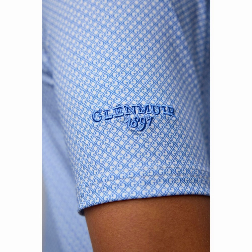 Unstructured Hem Flexible Waistband Glenmuir Gullane Performance Polo Golf Shirt - White/ Light Blue