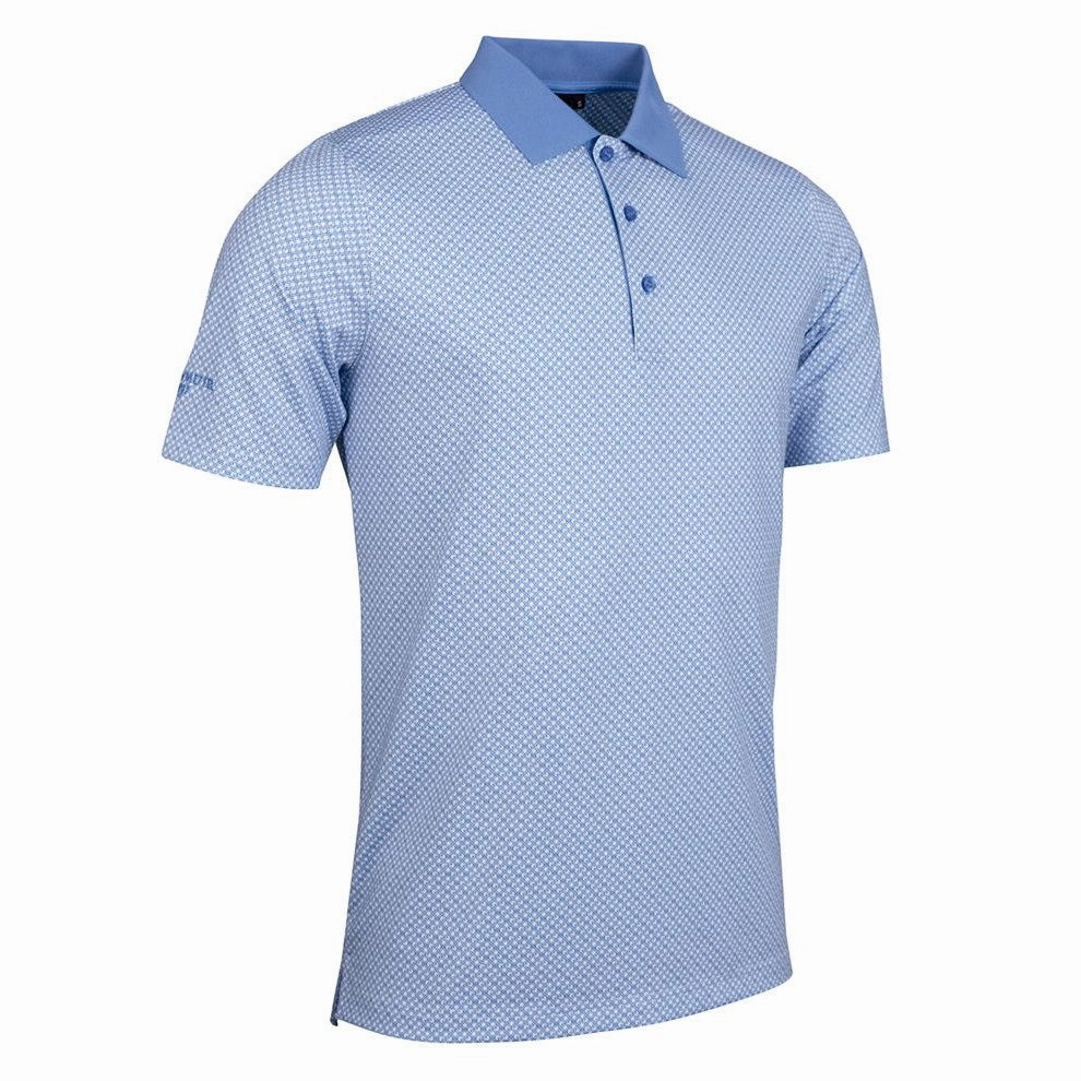 Glenmuir Gullane Performance Polo Golf Shirt - White/ Light Blue DoubleLayered Fabric Smart Casual
