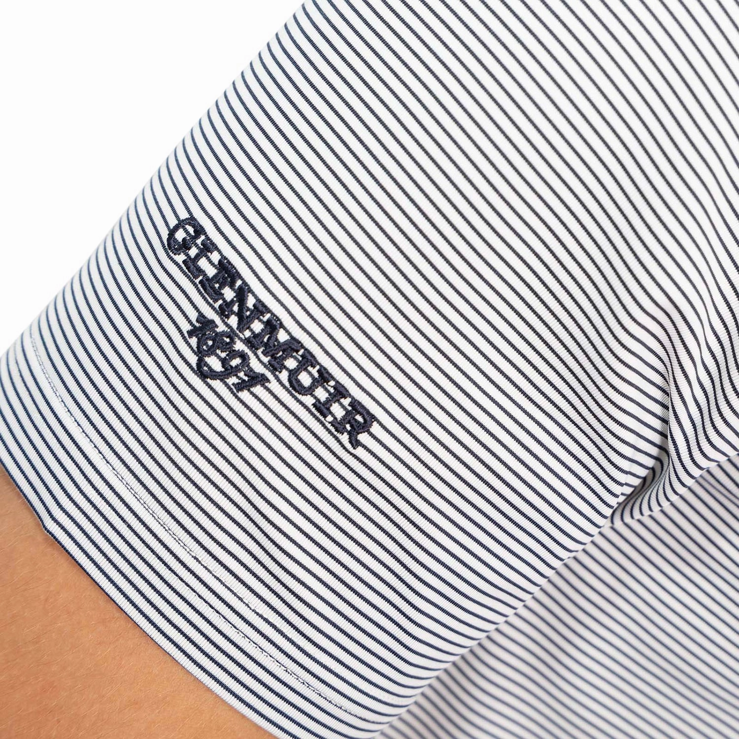 Fashion Forward Lightweight Knit Material Glenmuir Torrence Micro Stripe Performance Golf Shirt - White/ Navy