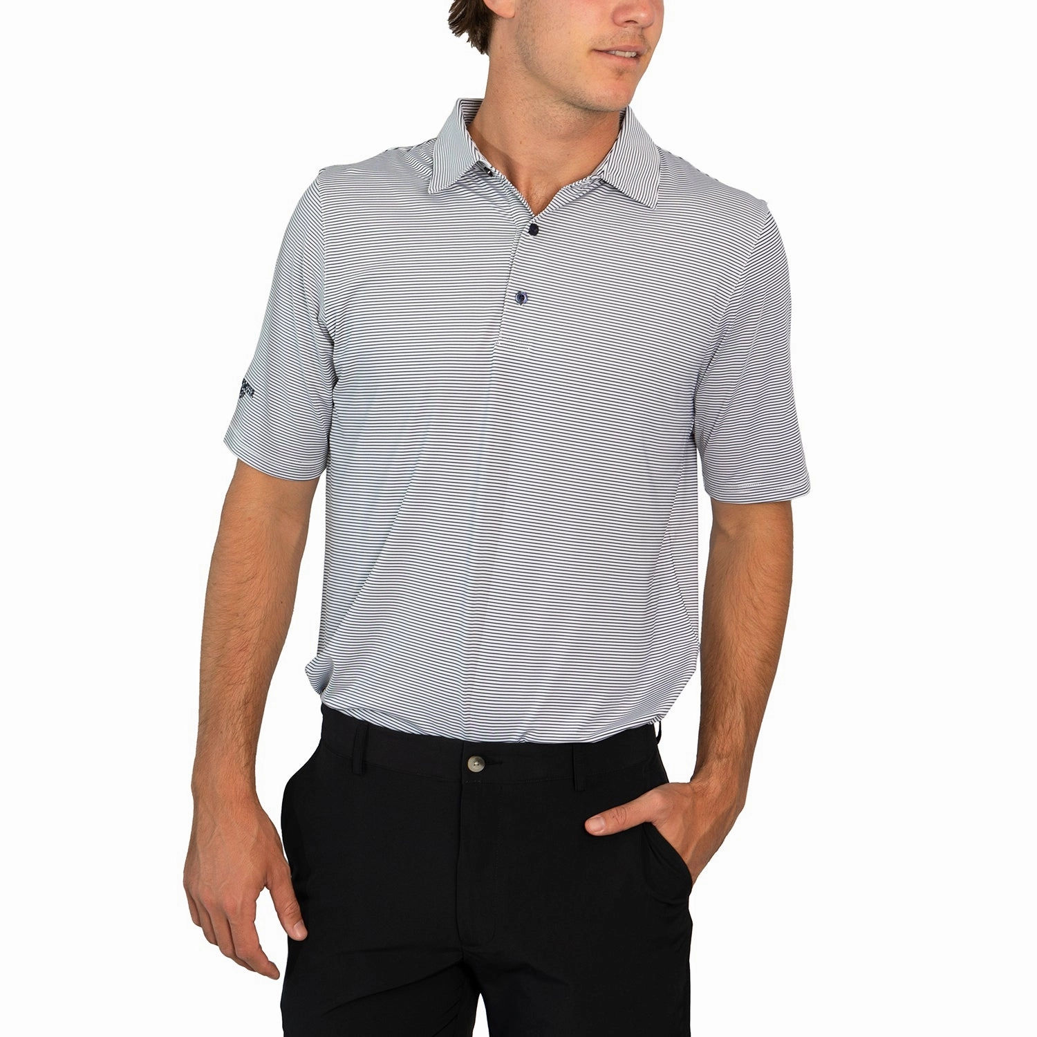 Glenmuir Torrence Micro Stripe Performance Golf Shirt - White/ Navy Business casual