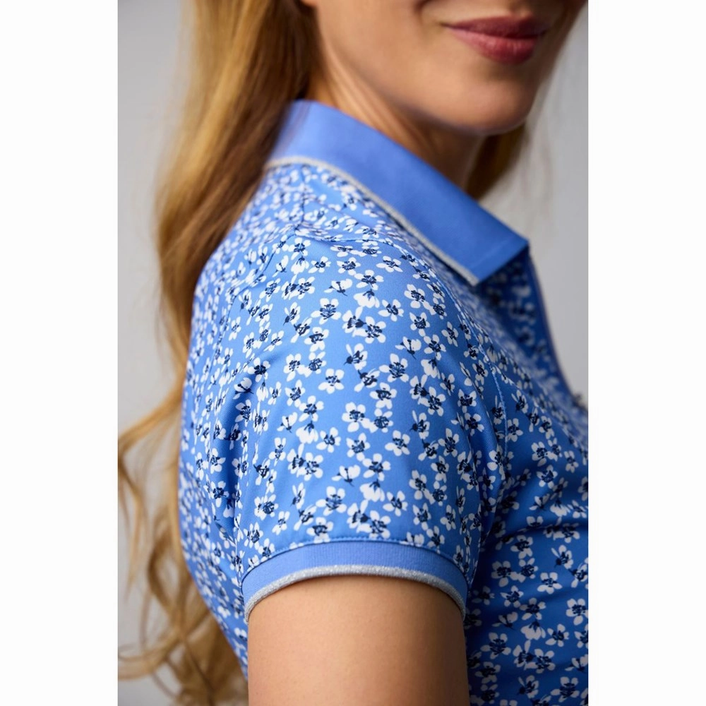 Unstructured Hem Glenmuir Women's Amelia 1/4 Zip Performance Golf Polo Shirt - Light Blue Flowers