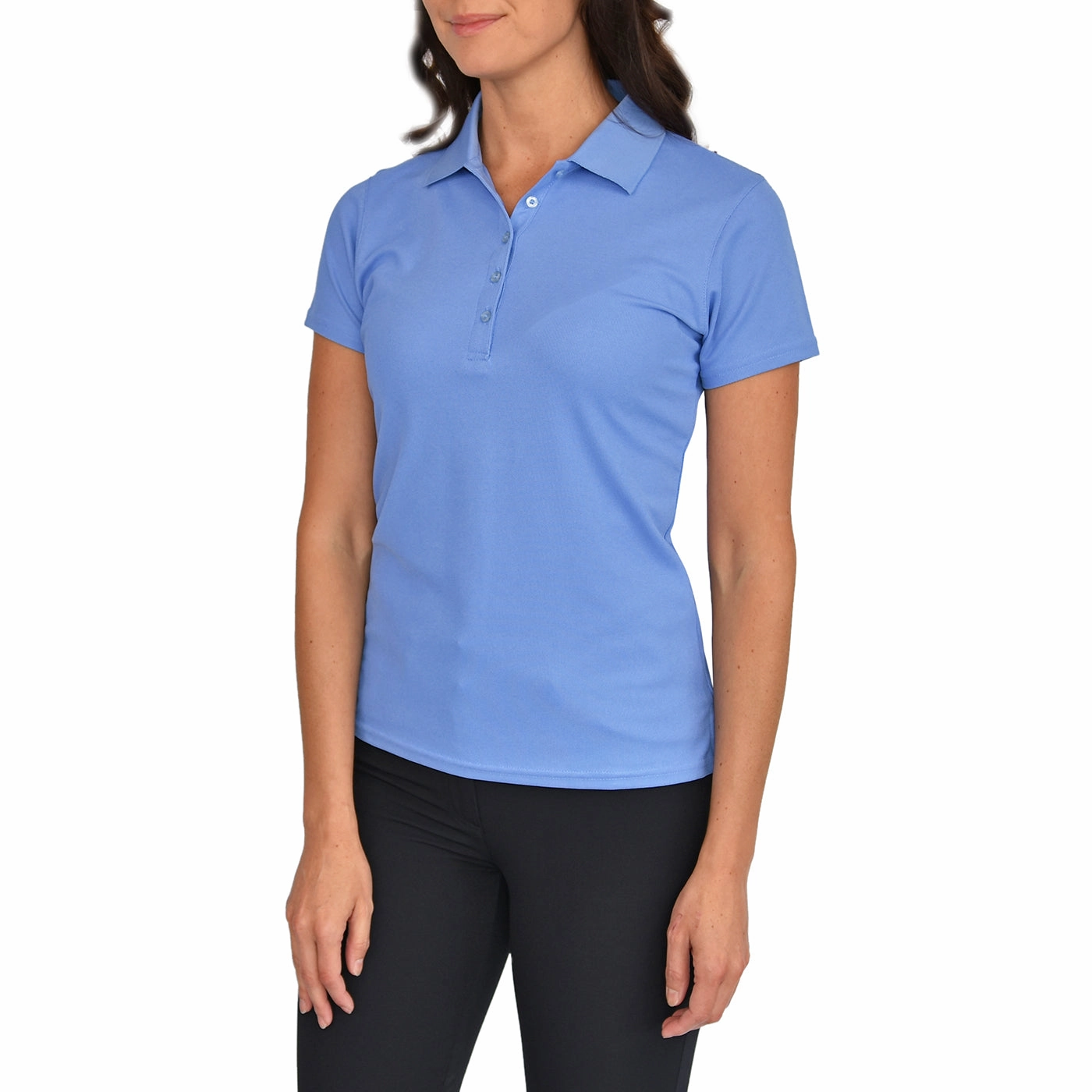 Glenmuir Women's Paloma Golf Shirt - Light Blue DoubleLayered Hem Binding Performance Ready