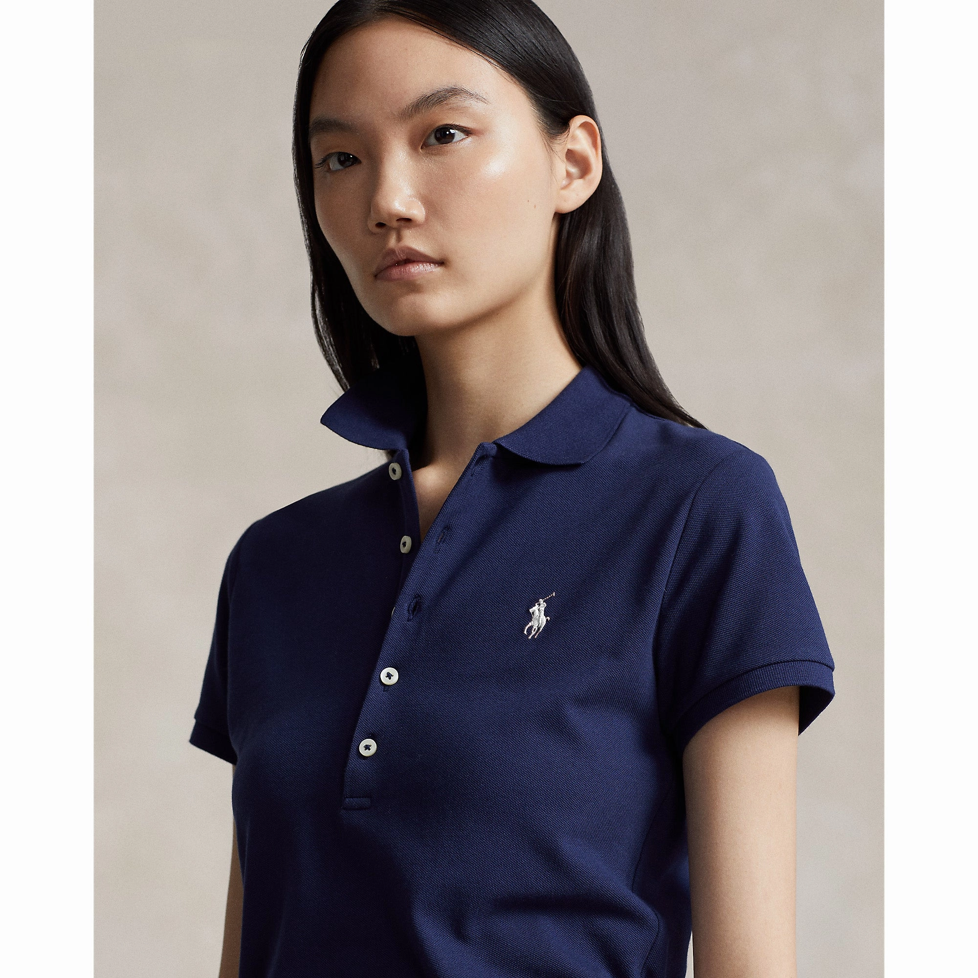 Polo Performance Ralph Lauren Women's Cotton Tailored Fit Polo Shirt - French Navy Tagless Neck Label Beach Ready