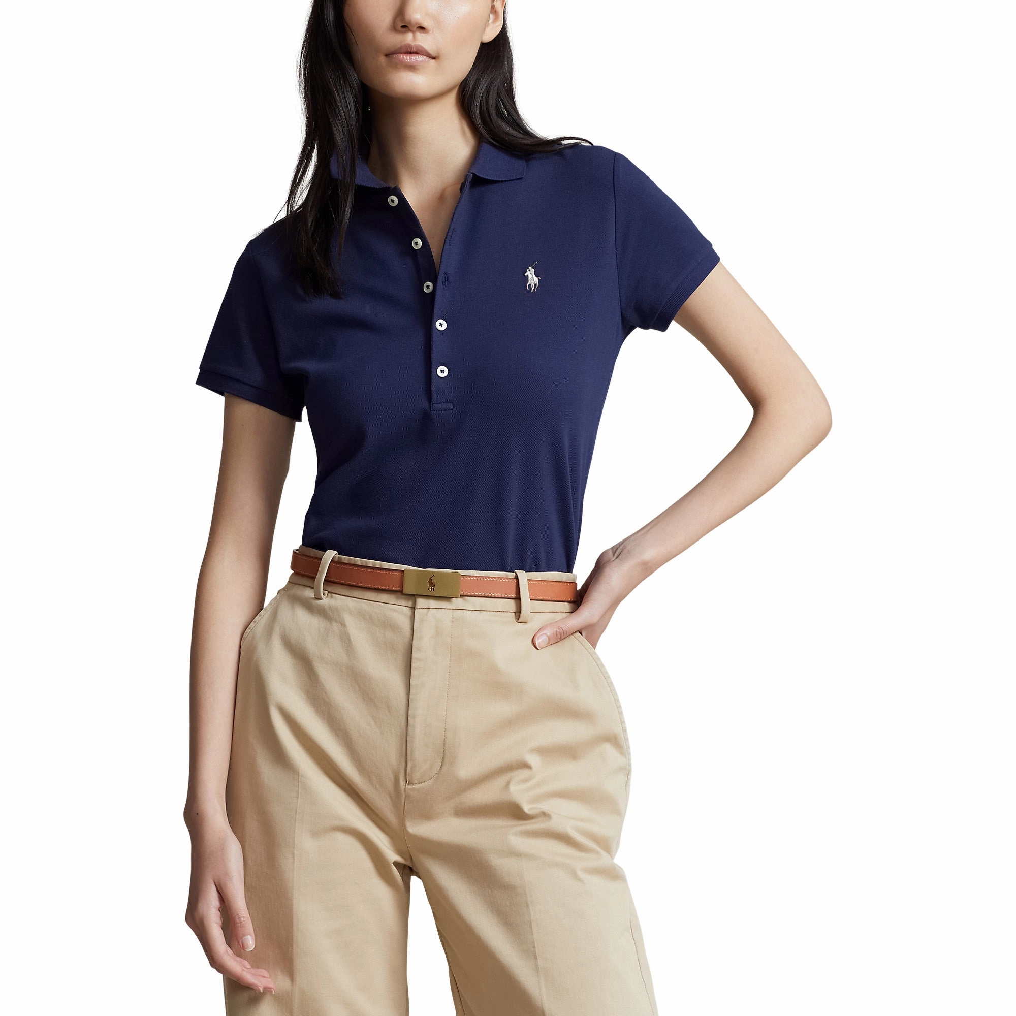 Versatile Wardrobe Sweat Resistant Lining Polo Performance Ralph Lauren Women's Cotton Tailored Fit Polo Shirt - French Navy