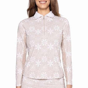 Smart Office Relaxed Collar Golftini Women's Cool Girl Long Sleeve Golf Polo Shirt - Sand Bar