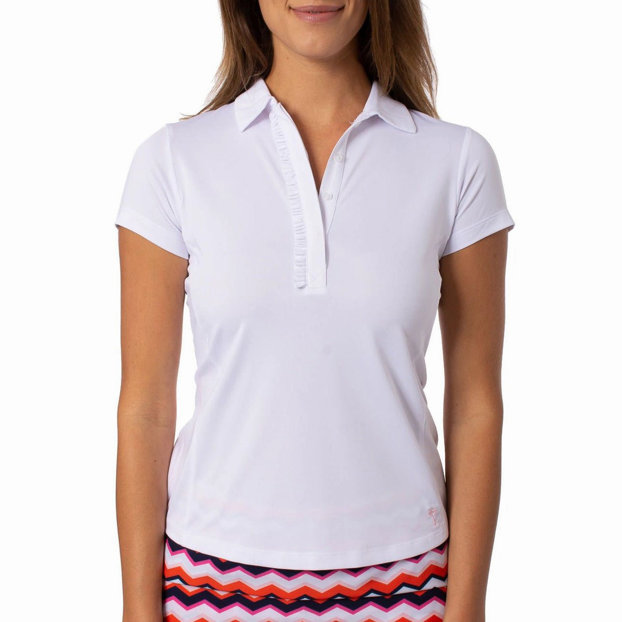 Golf Tournament Golftini Women's Ruffle Golf Polo Shirt - White