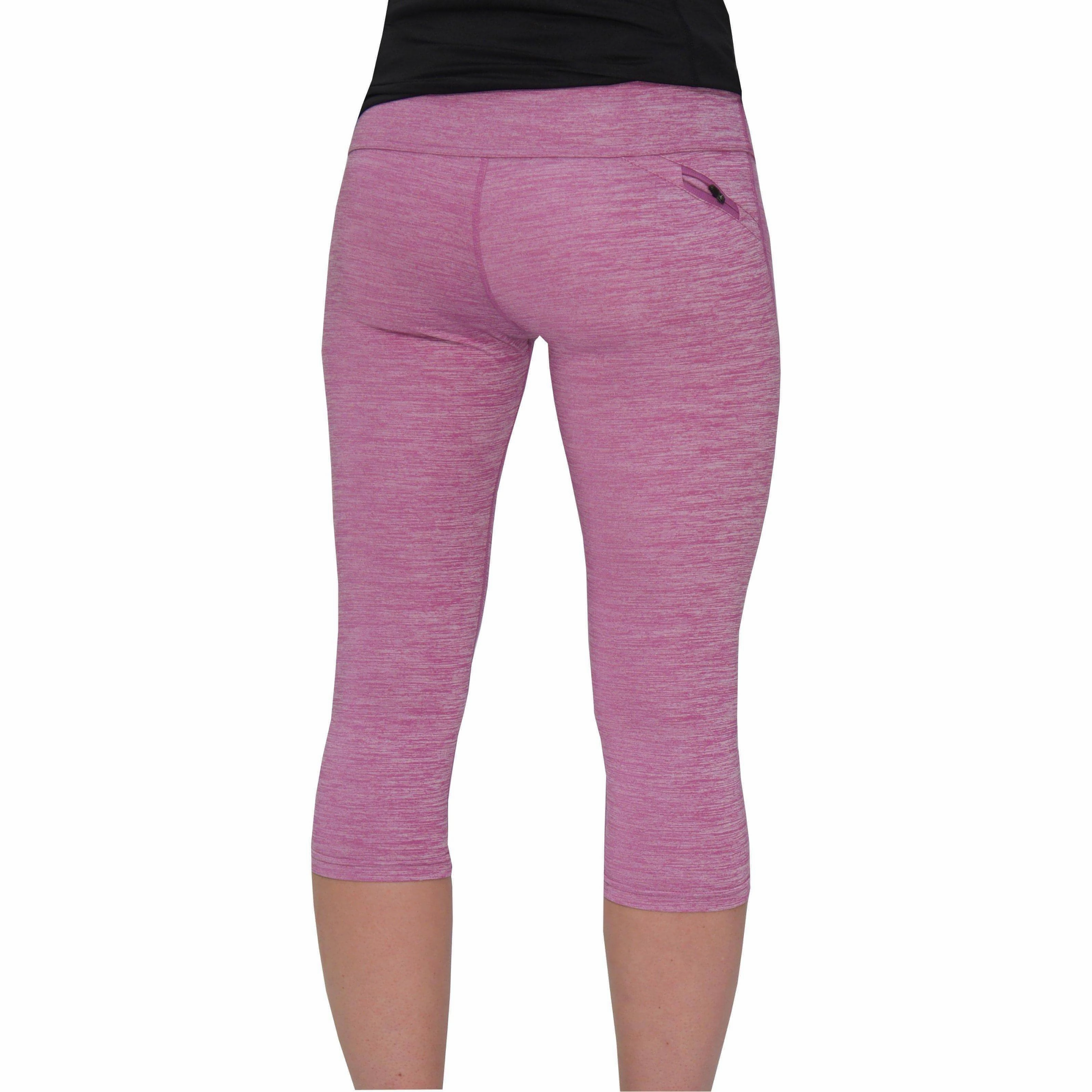 More Mile Heather Womens 3/4 Capri Running Tights - Pink yoga studio