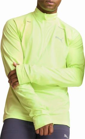 Tear Resistant Stitching Puma Run Cloudspun Half Zip Long Sleeve Mens Running Top - Green
