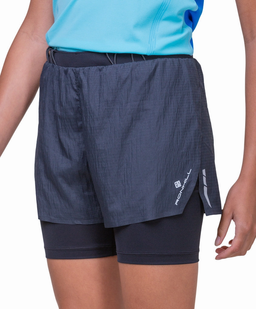 Sweat Wicking Fabric Ronhill Tech Race Twin 2 In 1 Womens Running Shorts - Black