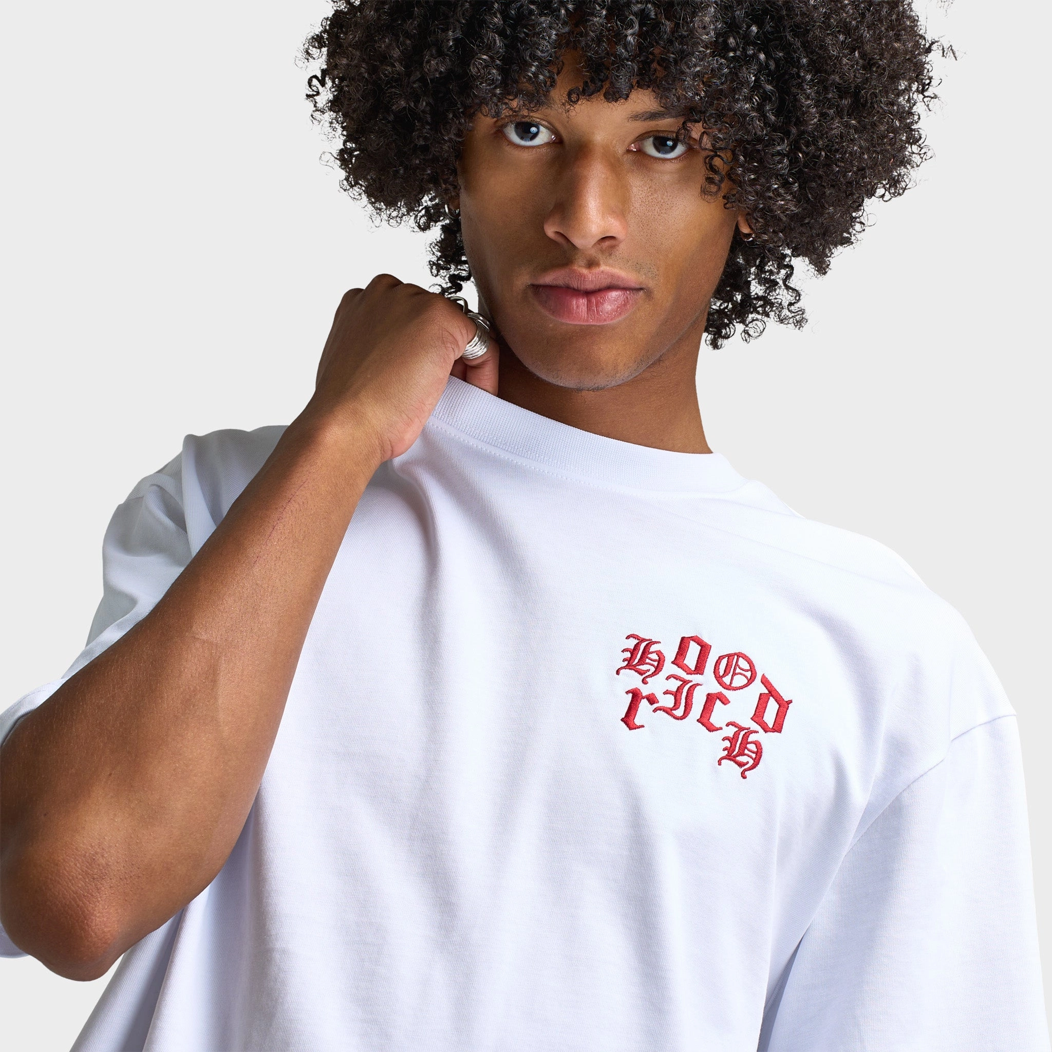 Hoodrich Crown V2 Oversized Graphic T-Shirt White / Lychee - Black Durable Seams