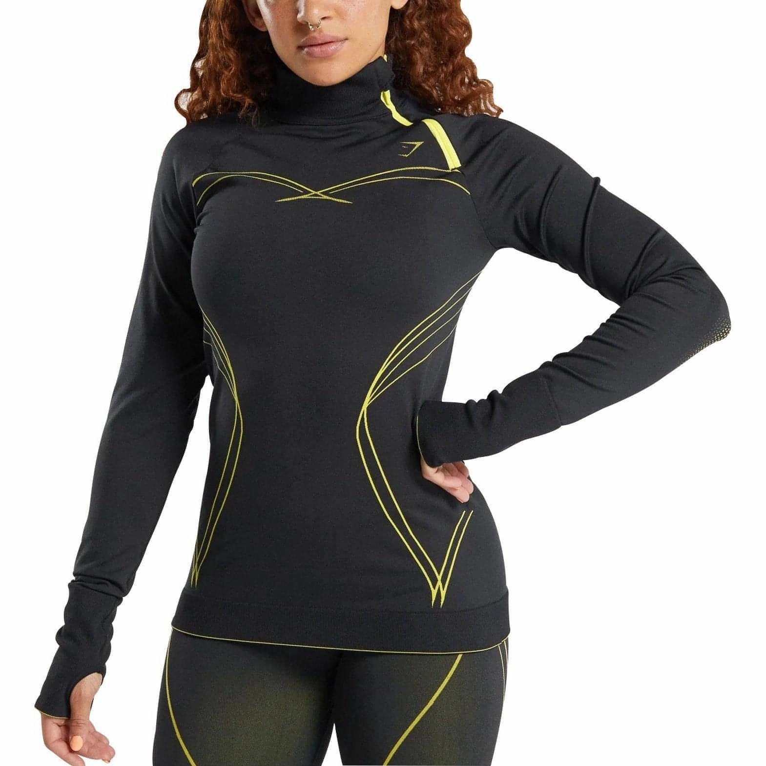 Gymshark Apex Seamless Half Zip Long Sleeve Womens Training Top - Black MachineWashable Fabric AdjustableStraps