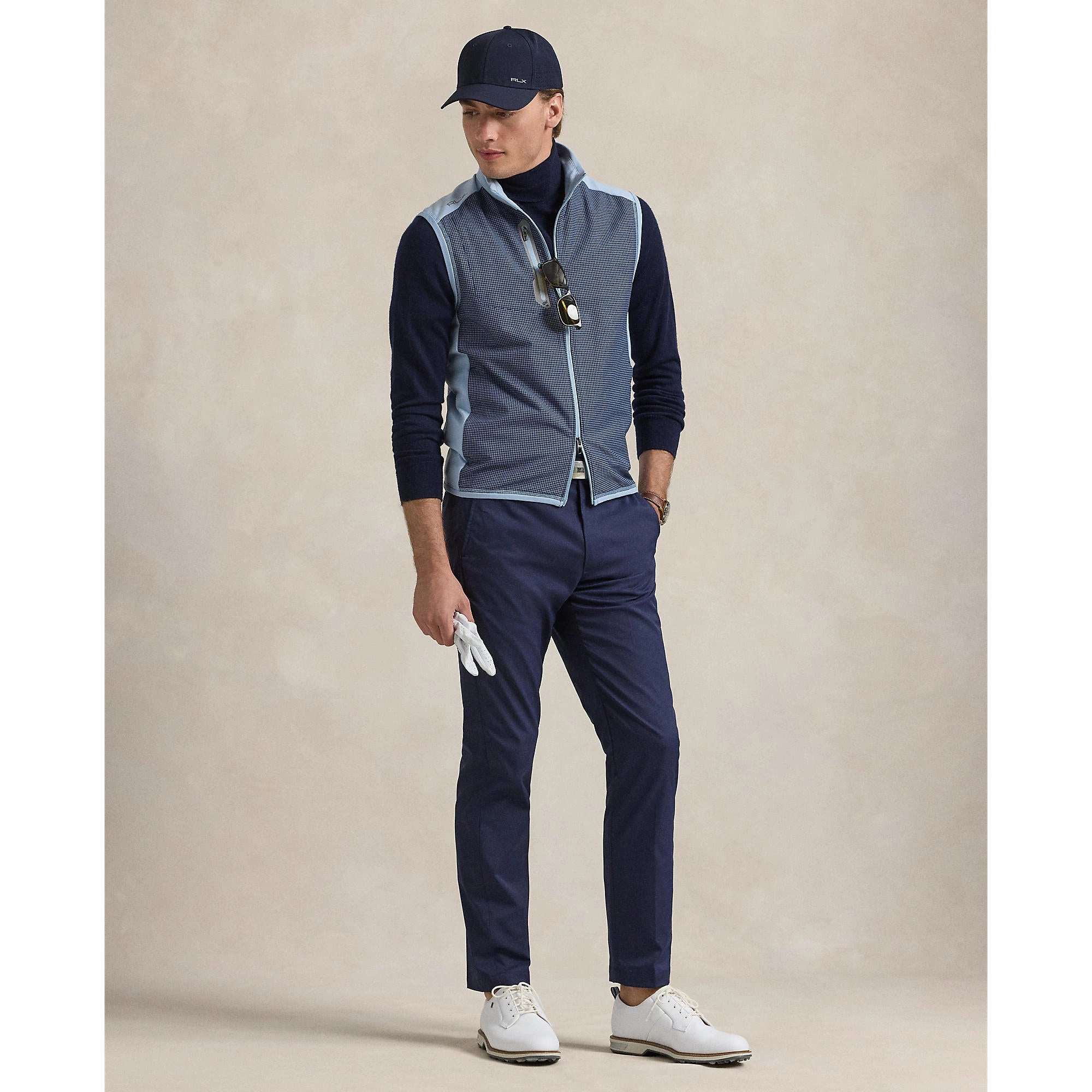 rare wear RLX Ralph Lauren Hybrid Full-Zip Golf Vest - Estate Blue Print