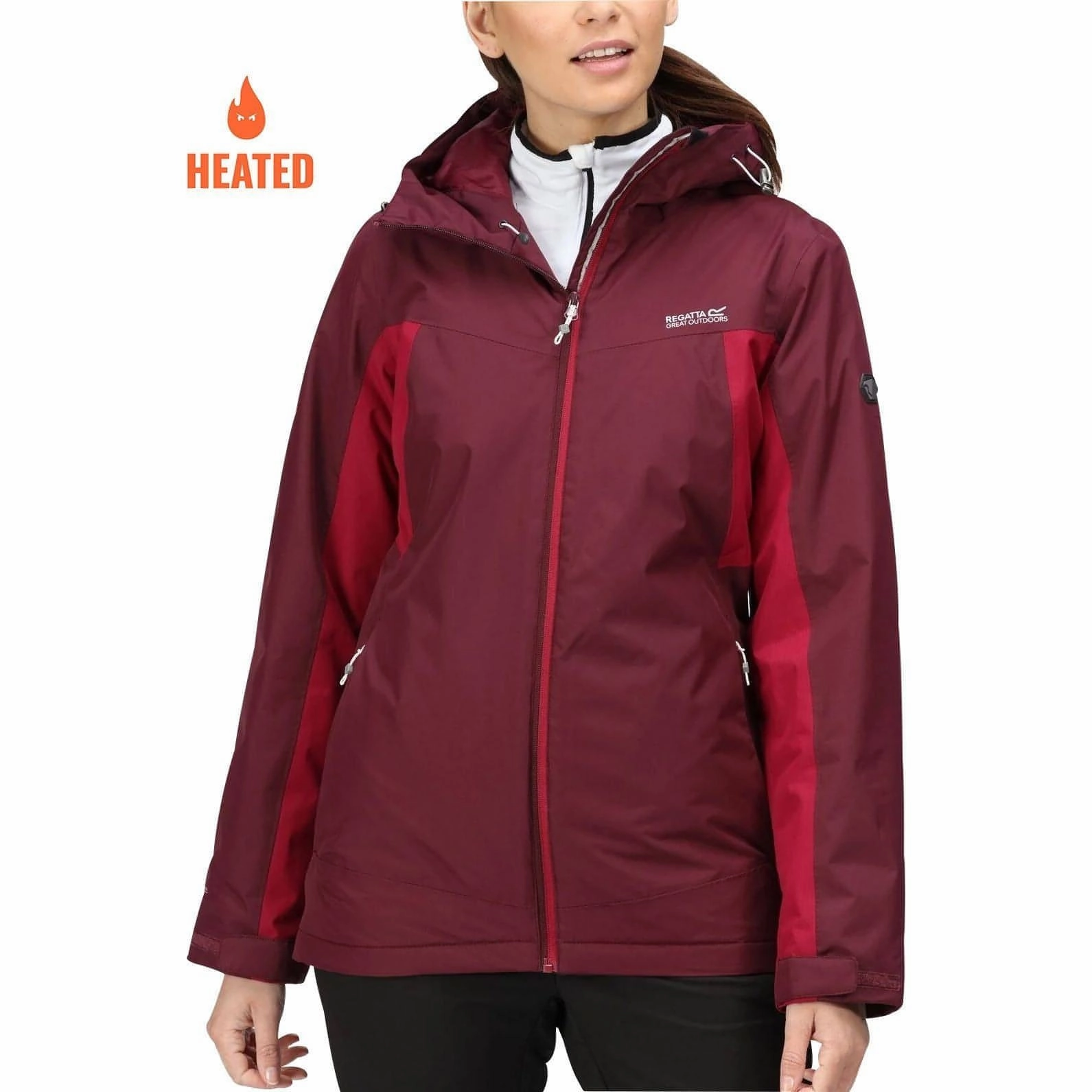 Windproof Cuffs BondedZipperGuards Regatta Voltera Protect II Womens Waterproof Heated Jacket - Red