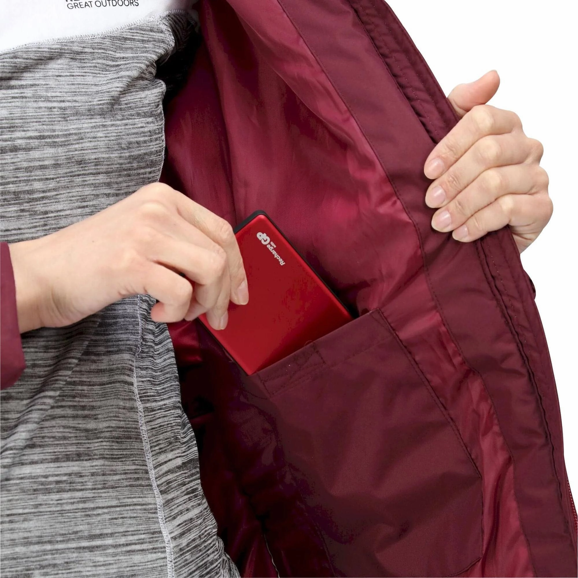 Hooded styles FoldableStorageCapability Regatta Voltera Protect II Womens Waterproof Heated Jacket - Red