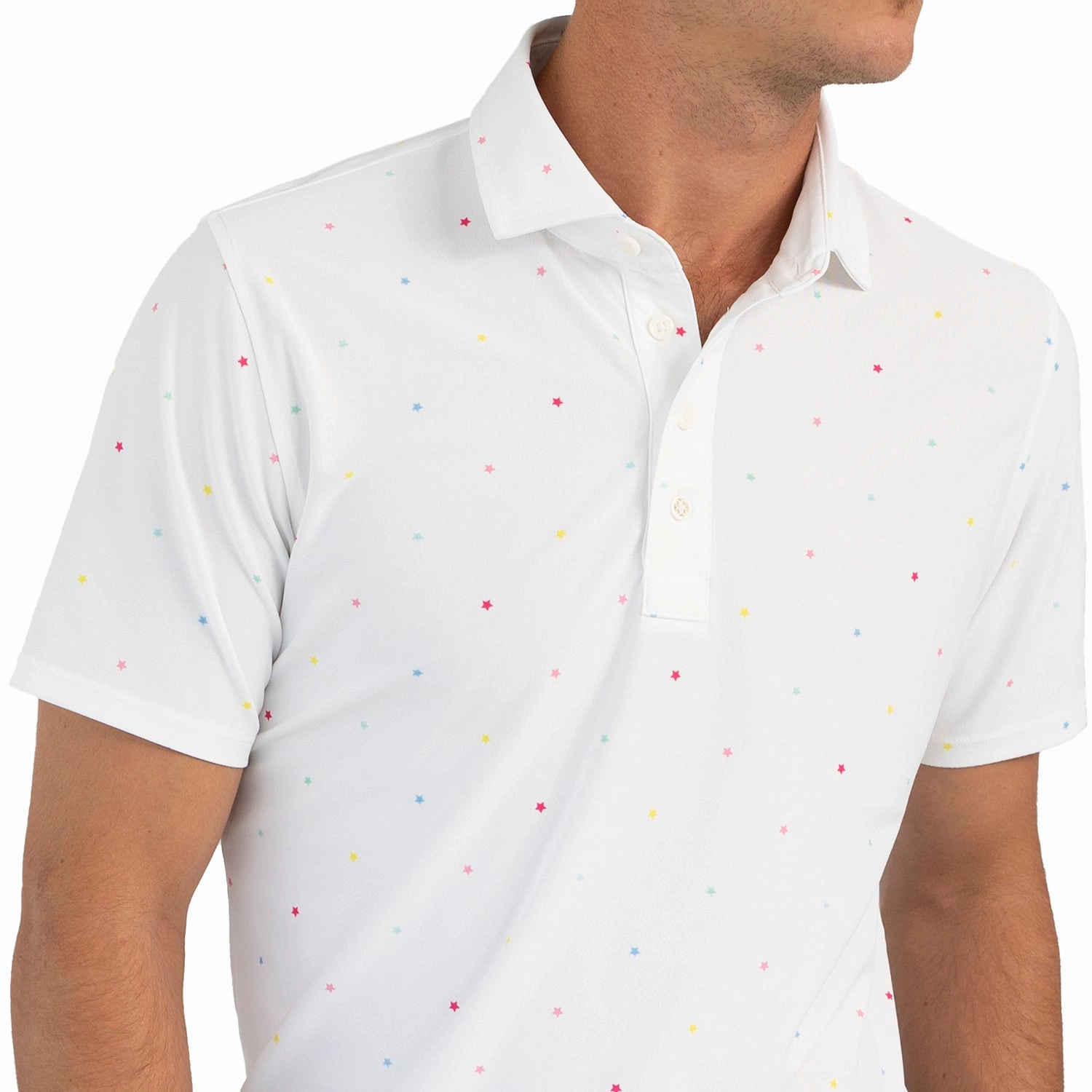 G/Fore Mini Stars Tech Pique Golf Shirt - Snow Summer Office