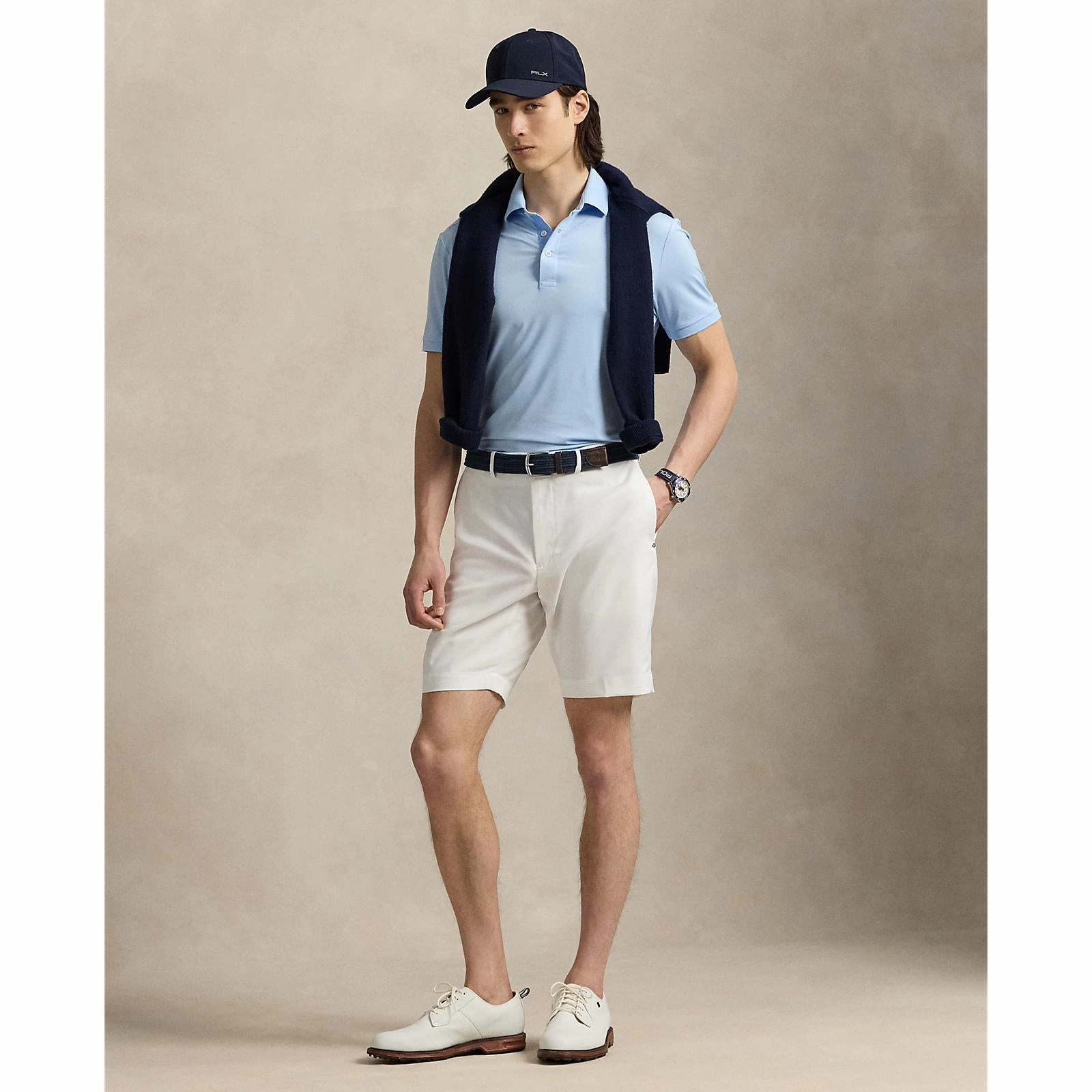 Subtle ToneOnTone Stitching RLX Ralph Lauren Lightweight Airflow Jersey Golf Polo Shirt - Office Blue