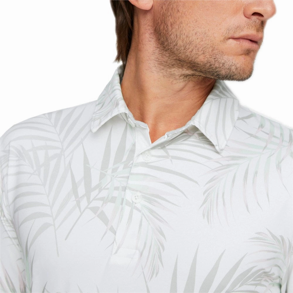 Puma CLOUDSPUN Palm Leaf Golf Polo Shirt - Bright White/Minty Burst GarmentWashed Texture