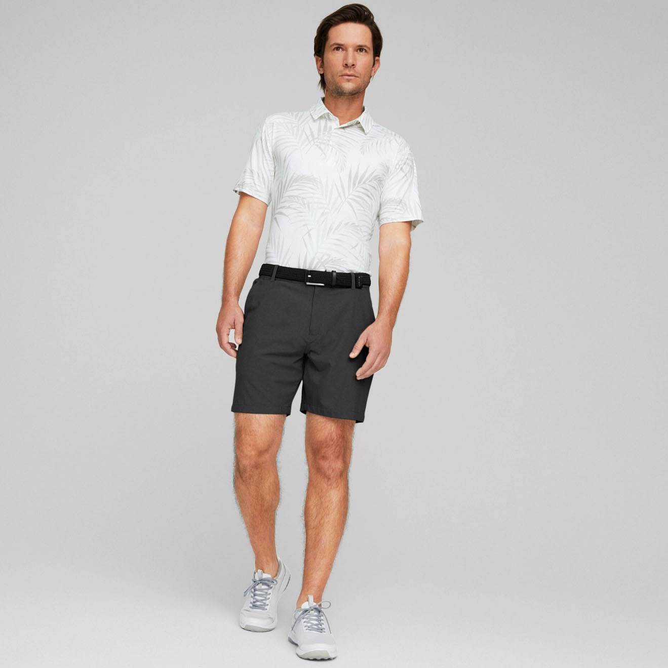 Multi Ply Collar Double Layer Shoulder Puma CLOUDSPUN Palm Leaf Golf Polo Shirt - Bright White/Minty Burst
