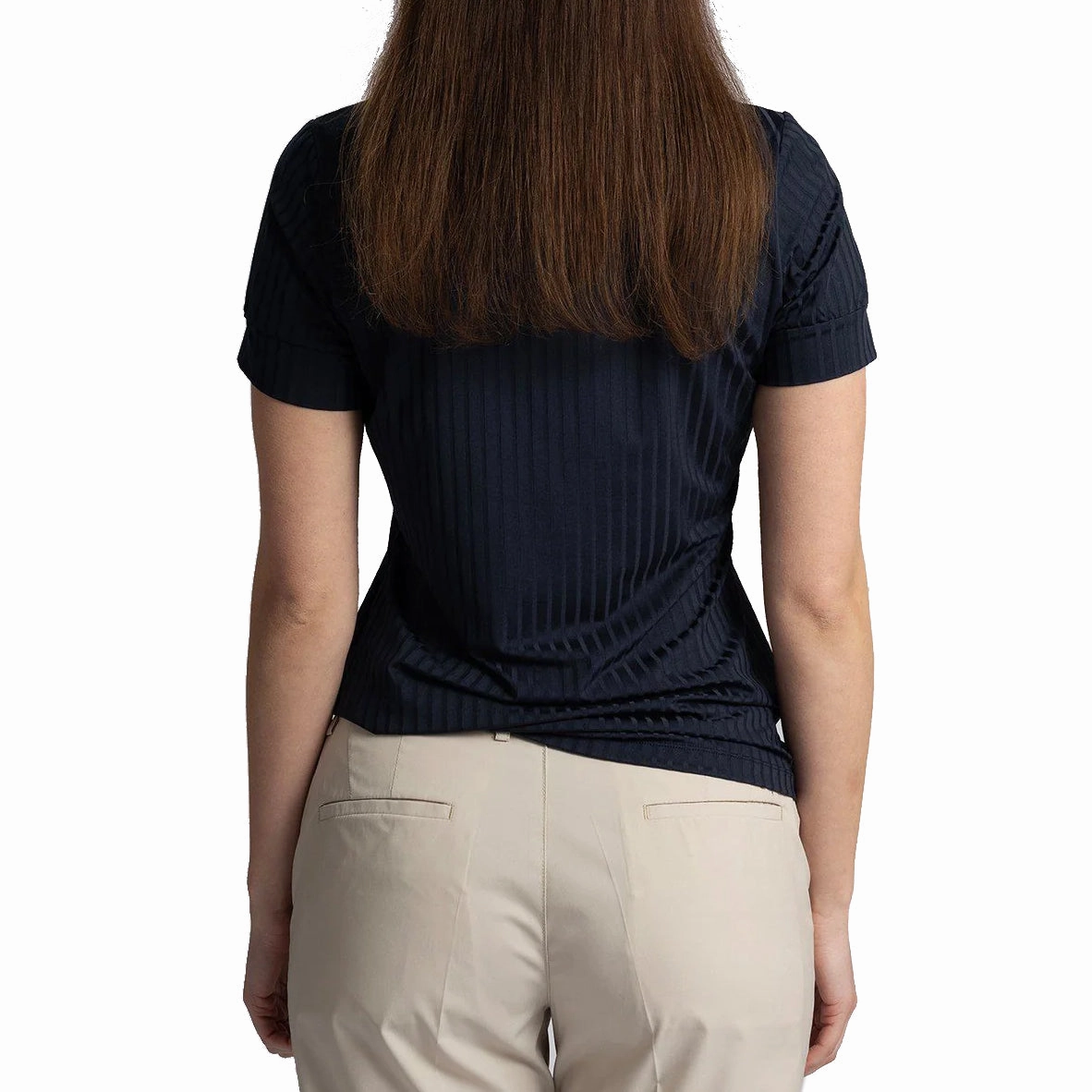 Lounge Wear Tapered Armhole Design Cross Women's Axela Polo Golf Shirt - Navy