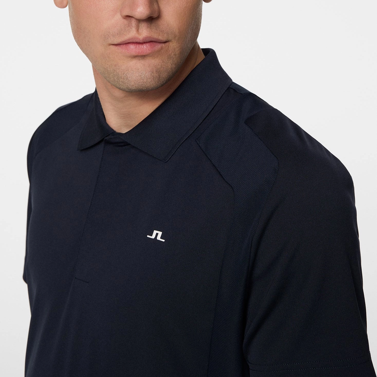 J.Lindeberg Legacy Golf Polo Shirt - JL Navy FourButton Placket Double Layer Shoulder