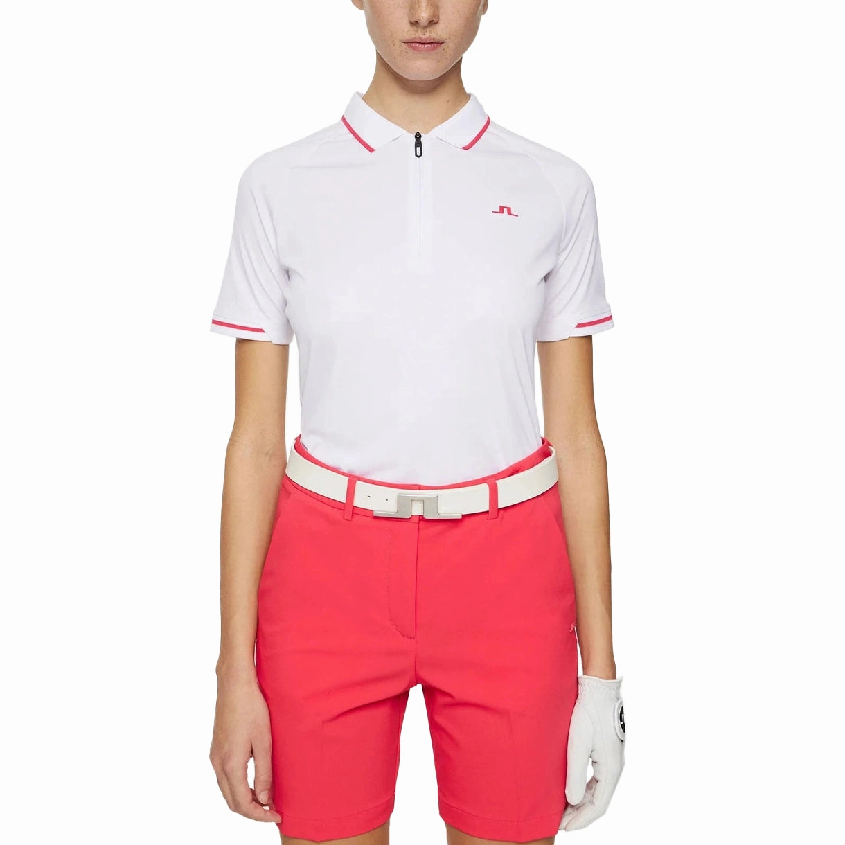 Ventilated Side Panels Durable Buttonholes J.Lindeberg Women's Lee Golf Polo Shirt - White