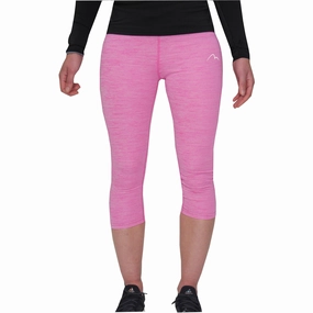 More Mile Heather Girls 3/4 Capri Running Tights - Pink OdorResistant Fabric