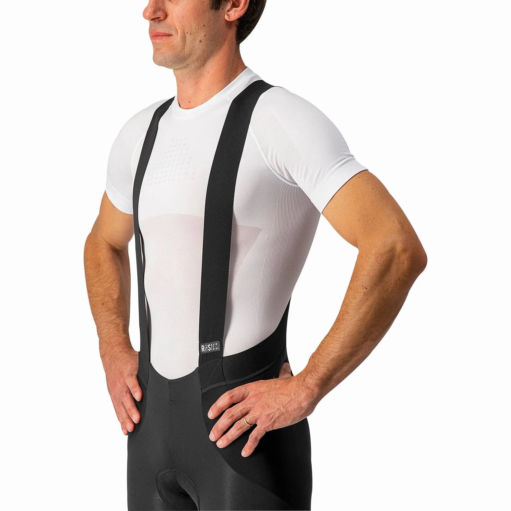 Castelli Sorpasso RoS Mens Cycling Bib Tights - Black Fade Resistant Airport Travel Ribbed Texture Fabric