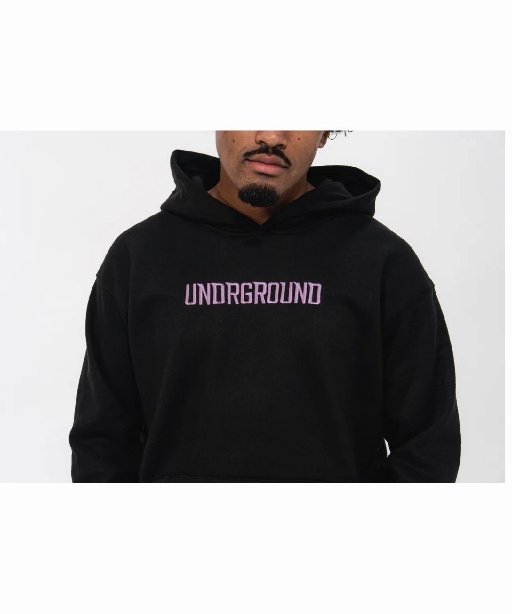 UNDRGROUND ??Moving In Silence?? Hoodie (Black/Purple) Stretch Fabric QuickDryMaterial