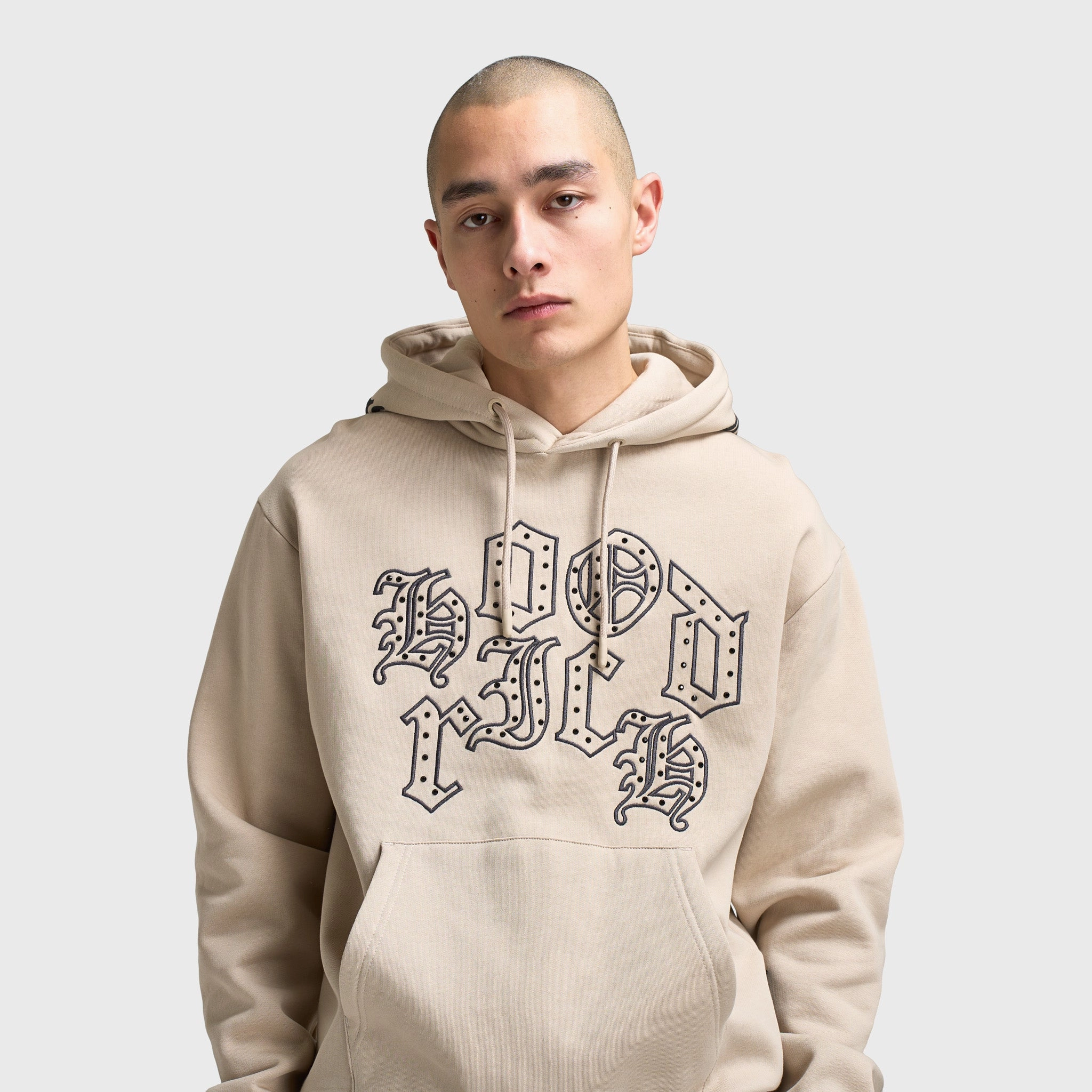 Hoodrich Crown Oversized Hoodie Oxford Tan / Asphalt - Black Heavyweight Fabric