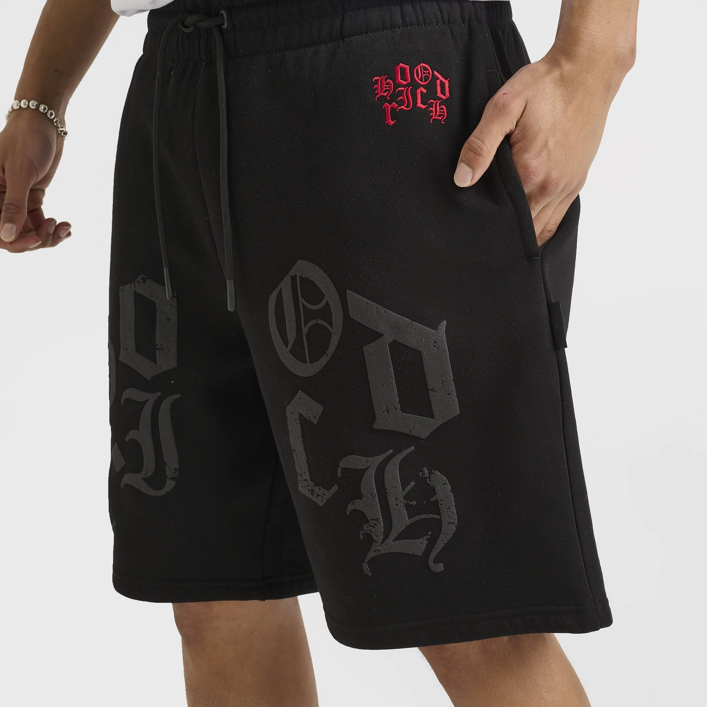 Hoodrich Crown Oversized Shorts Black / Lychee Loose Fit Baby shower gift