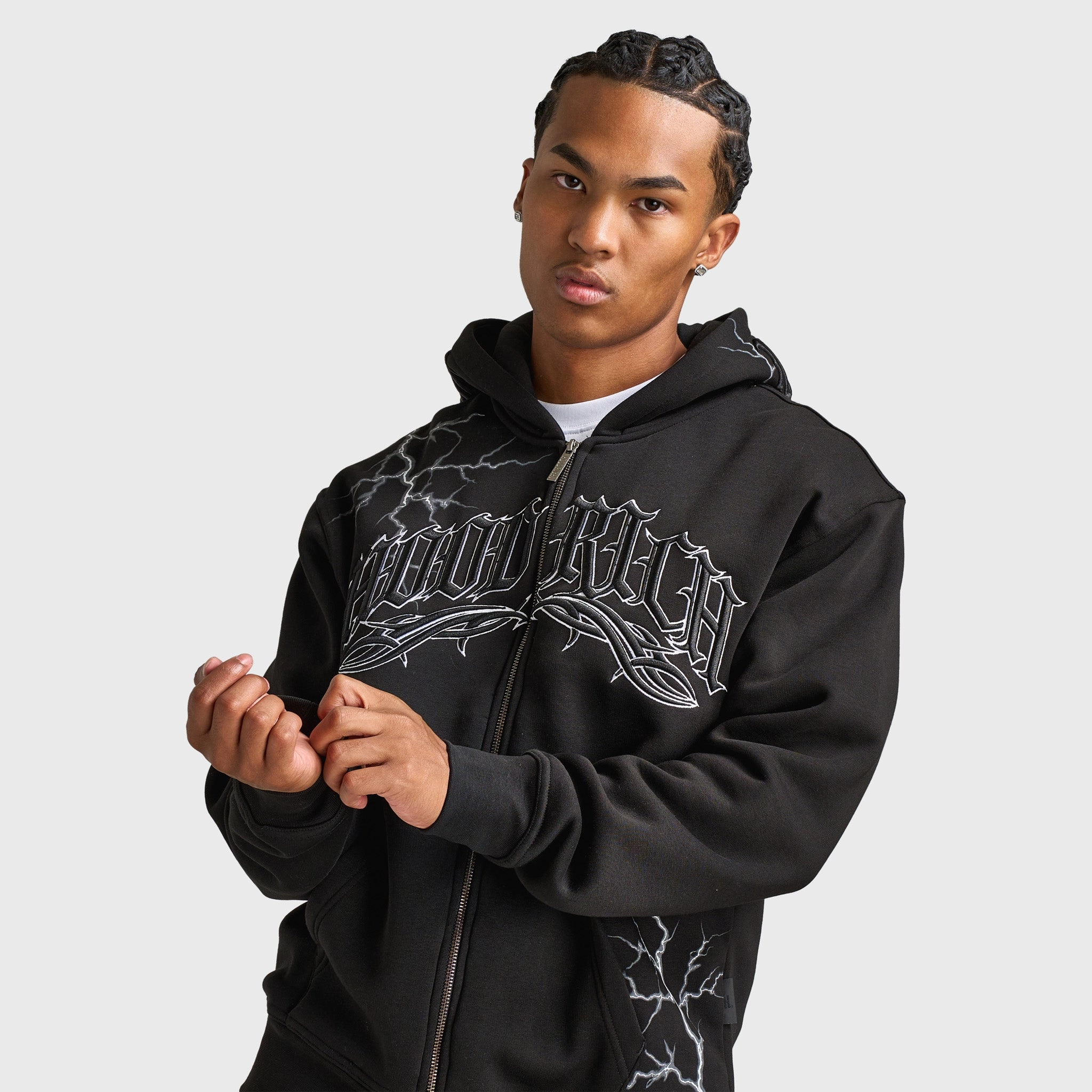Bomber Cut Hoodrich Dark Oversized Full-Zip Hoodie / Black