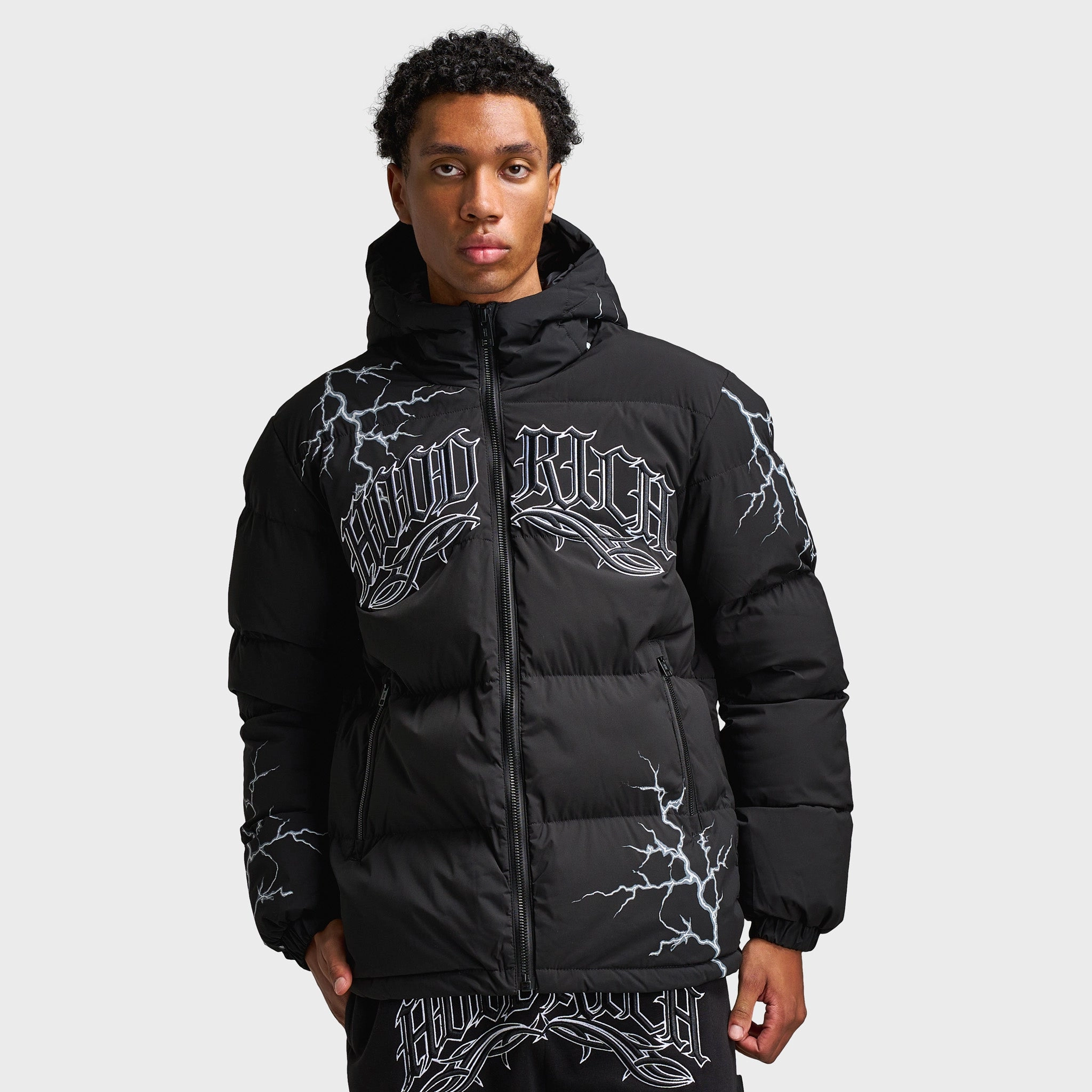 Hoodrich Dark Puffer Jacket Black / White LowProfileStitching