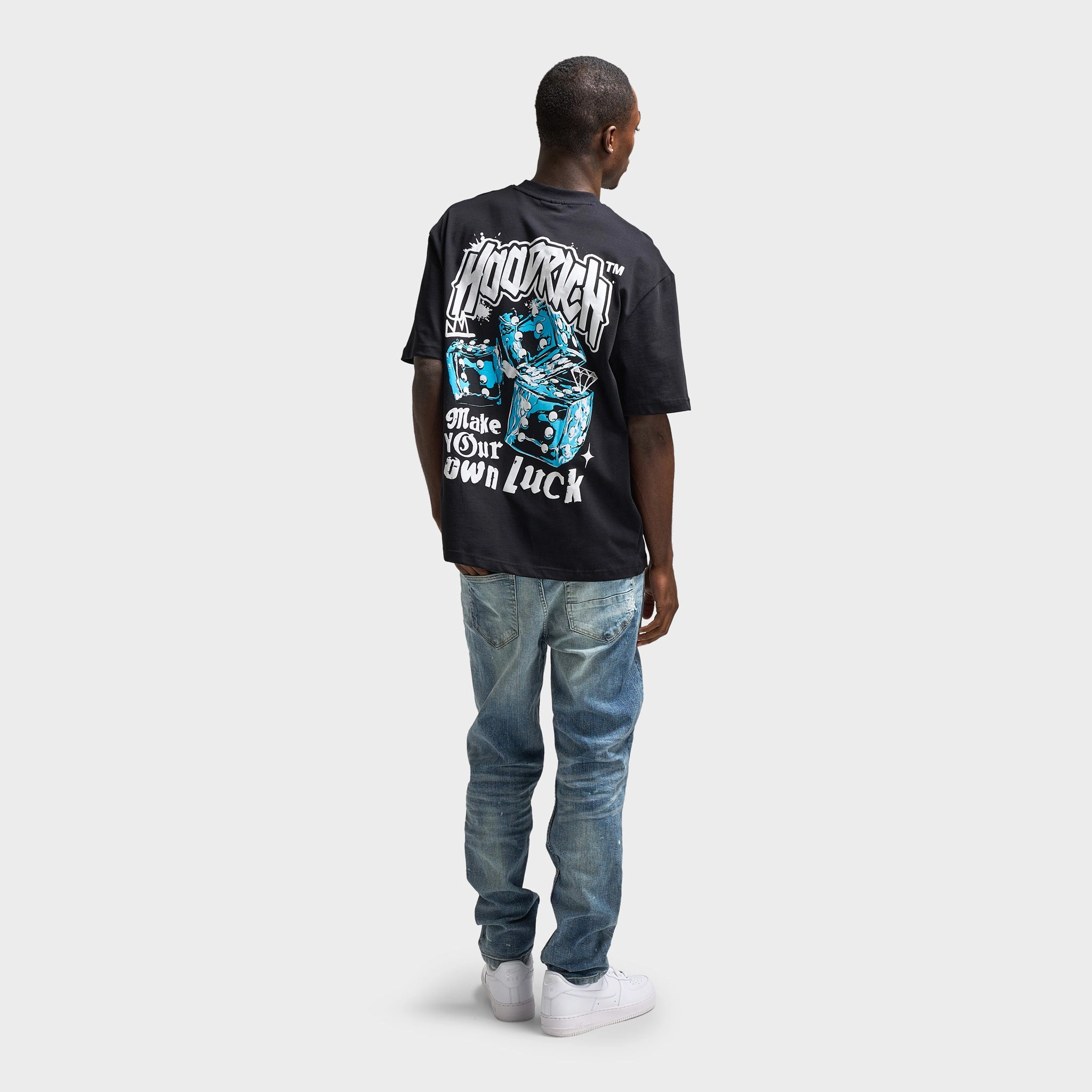 Hoodrich Fortune Oversized Graphic T-Shirt / Black Strategic Mesh Placement