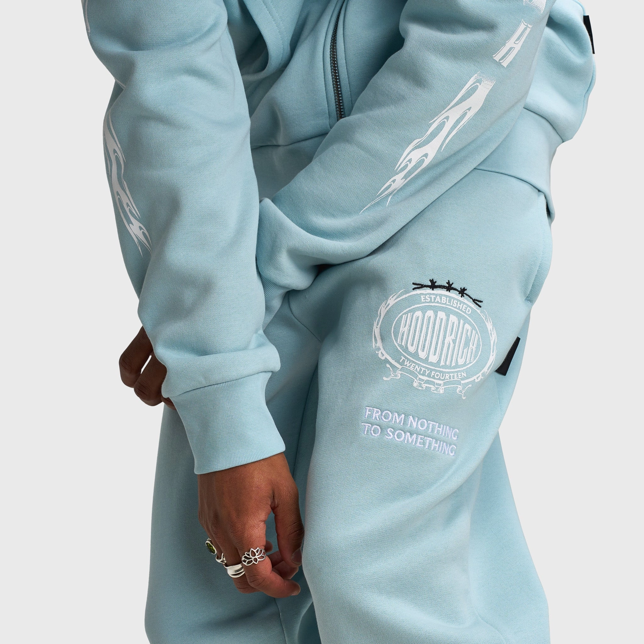 Hoodrich Noir Oversized Open Hem Joggers Sterling Blue / White - Anthracite Easy Care Fabric Functional Layer