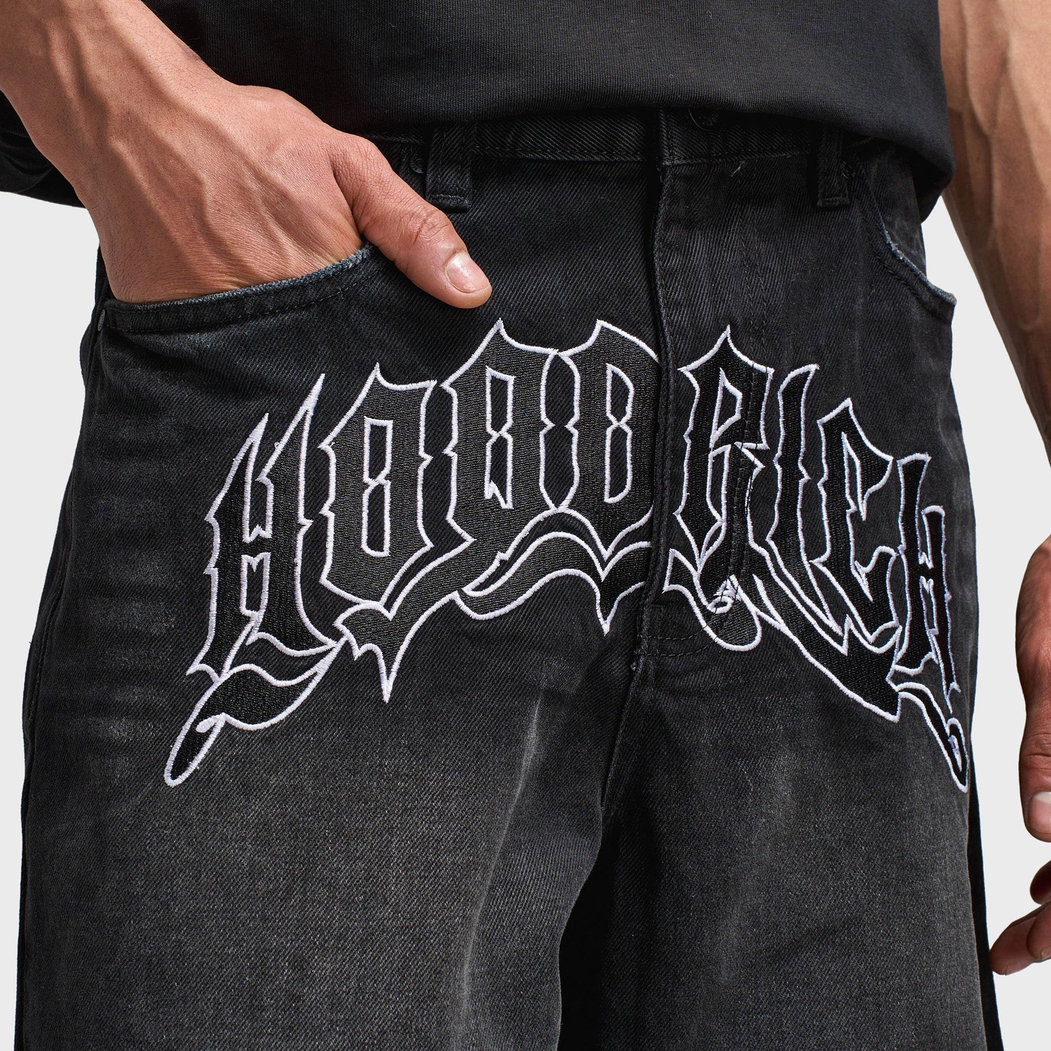Eco Friendly Fabric Stylish Comfort Hoodrich Ritual Denim Jorts Black / White