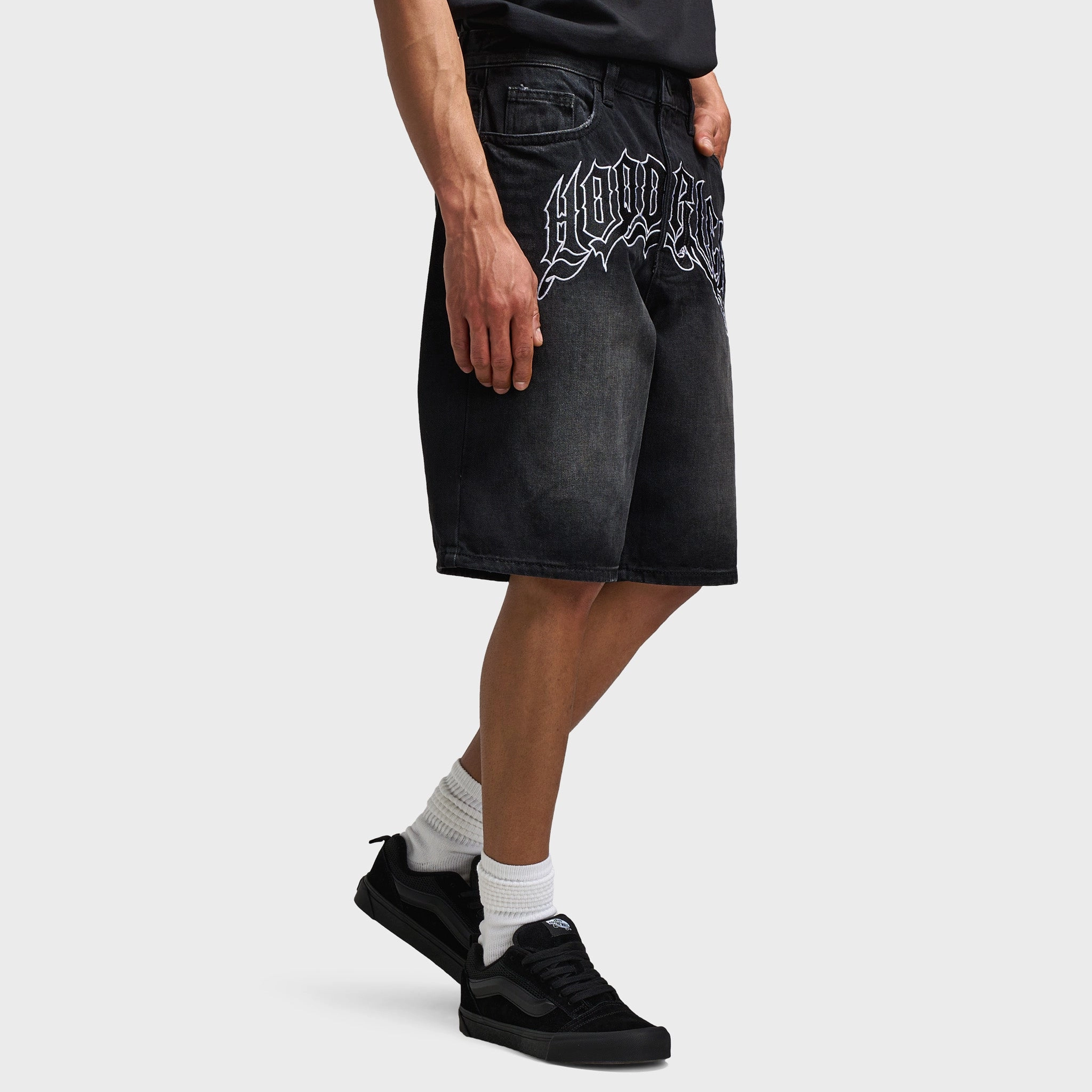 Hoodrich Ritual Denim Jorts Black / White Sandals beach volleyball gear