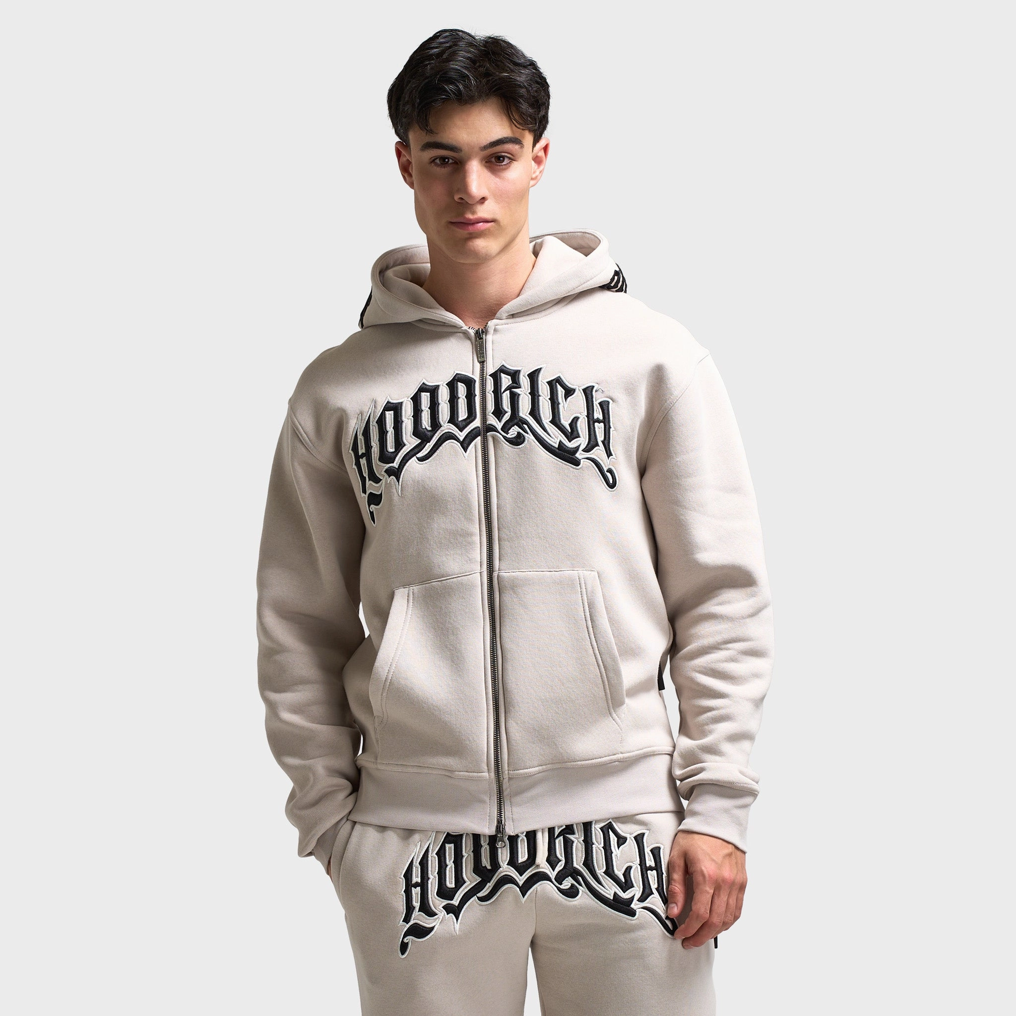Weather Ready Hoodrich Ritual Oversized Zip Up Hoodie Silver Grey / Blanc De Blank - Black