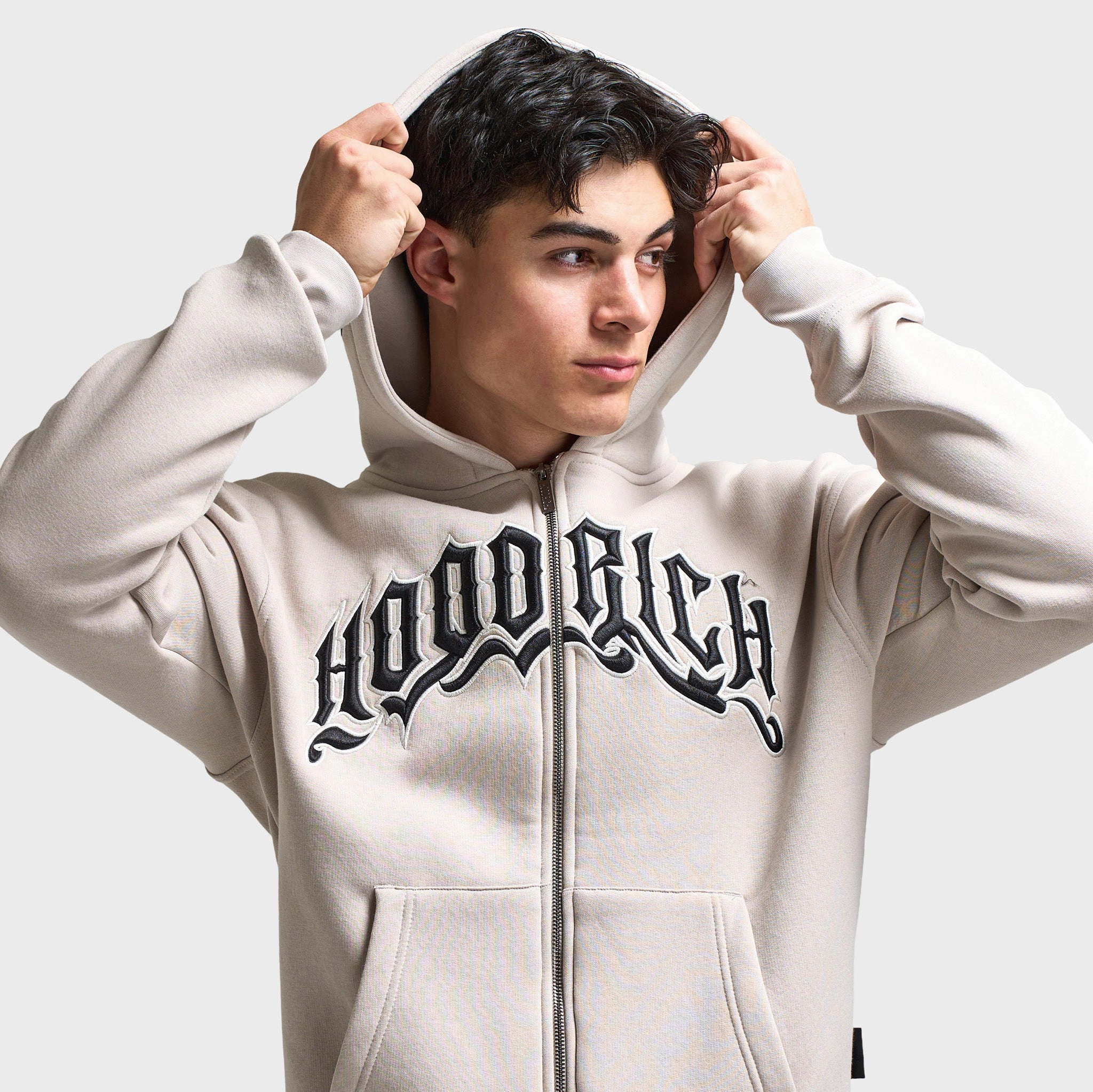 Hoodrich Ritual Oversized Zip Up Hoodie Silver Grey / Blanc De Blank - Black Classic Zip Up Mesh Lining