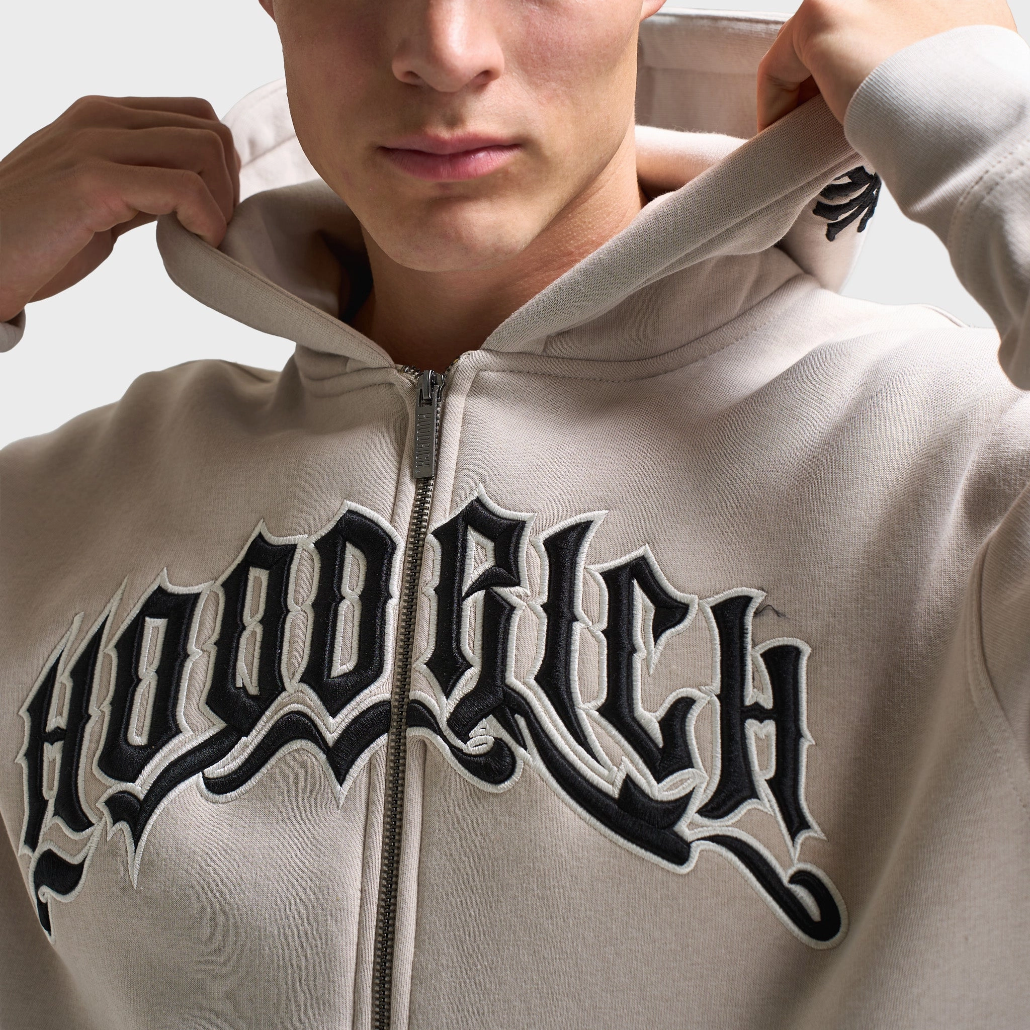 Hoodrich Ritual Oversized Zip Up Hoodie Silver Grey / Blanc De Blank - Black Laser Cut Vents