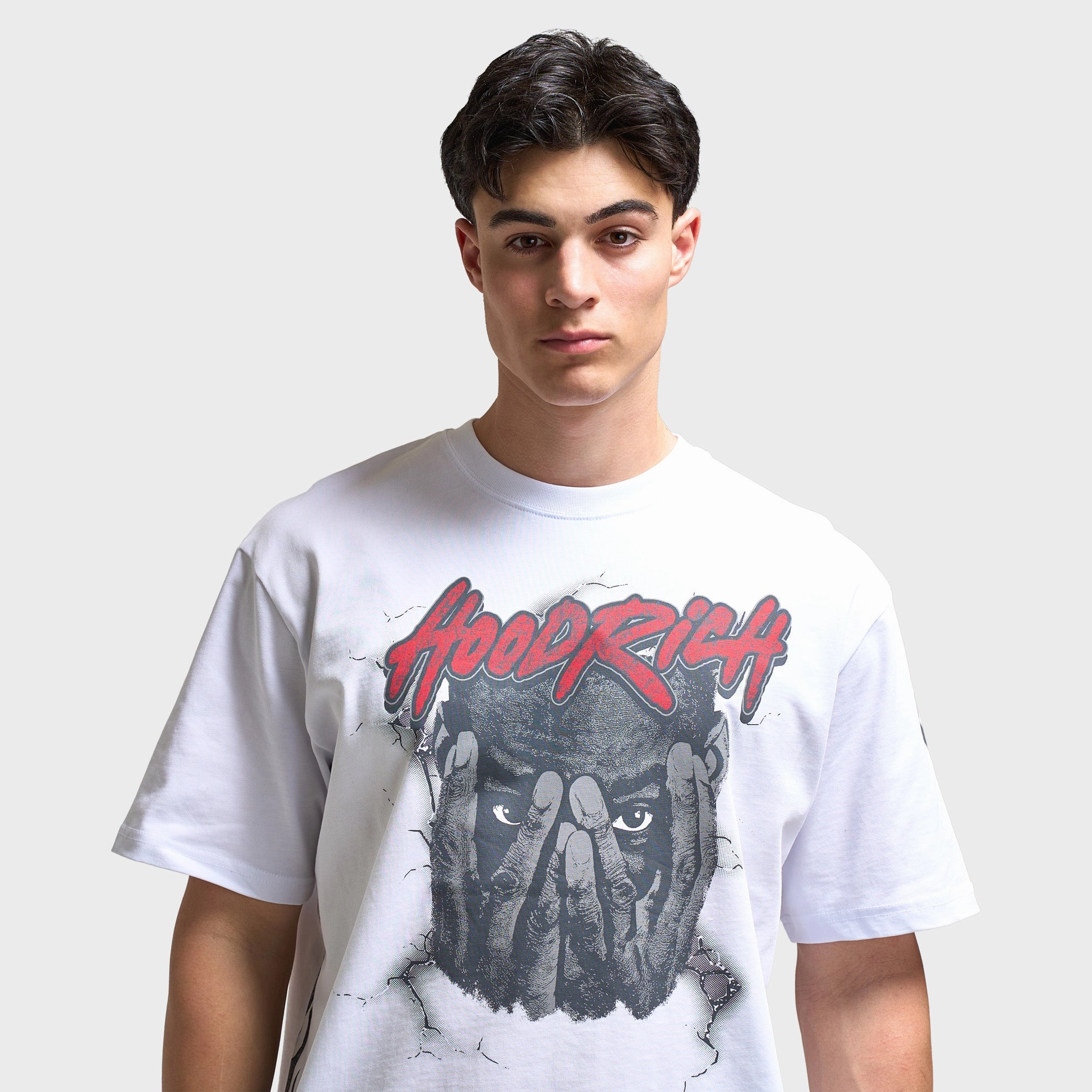Hoodrich Shadow Oversized Graphic T-Shirt White / Lychee Compact Travel Friendly Fold