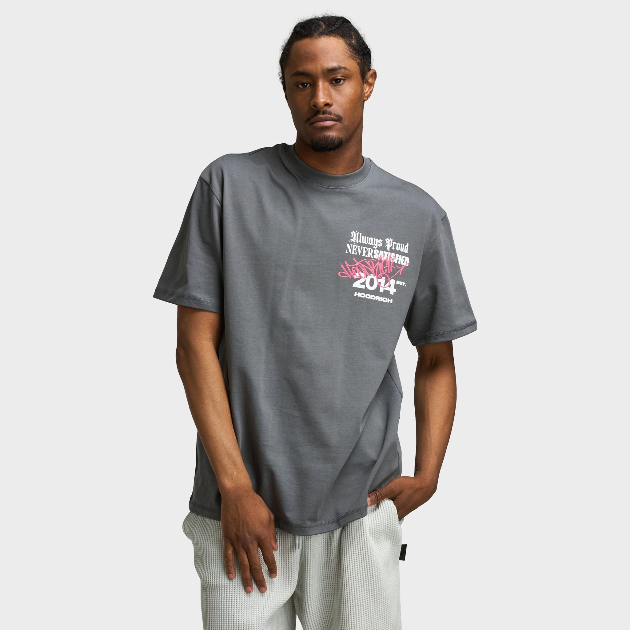 Antibacterial Fiber Blend Hoodrich Stamp Tag Oversized Graphic T-Shirt Lava Smoke / White - Hot Pink