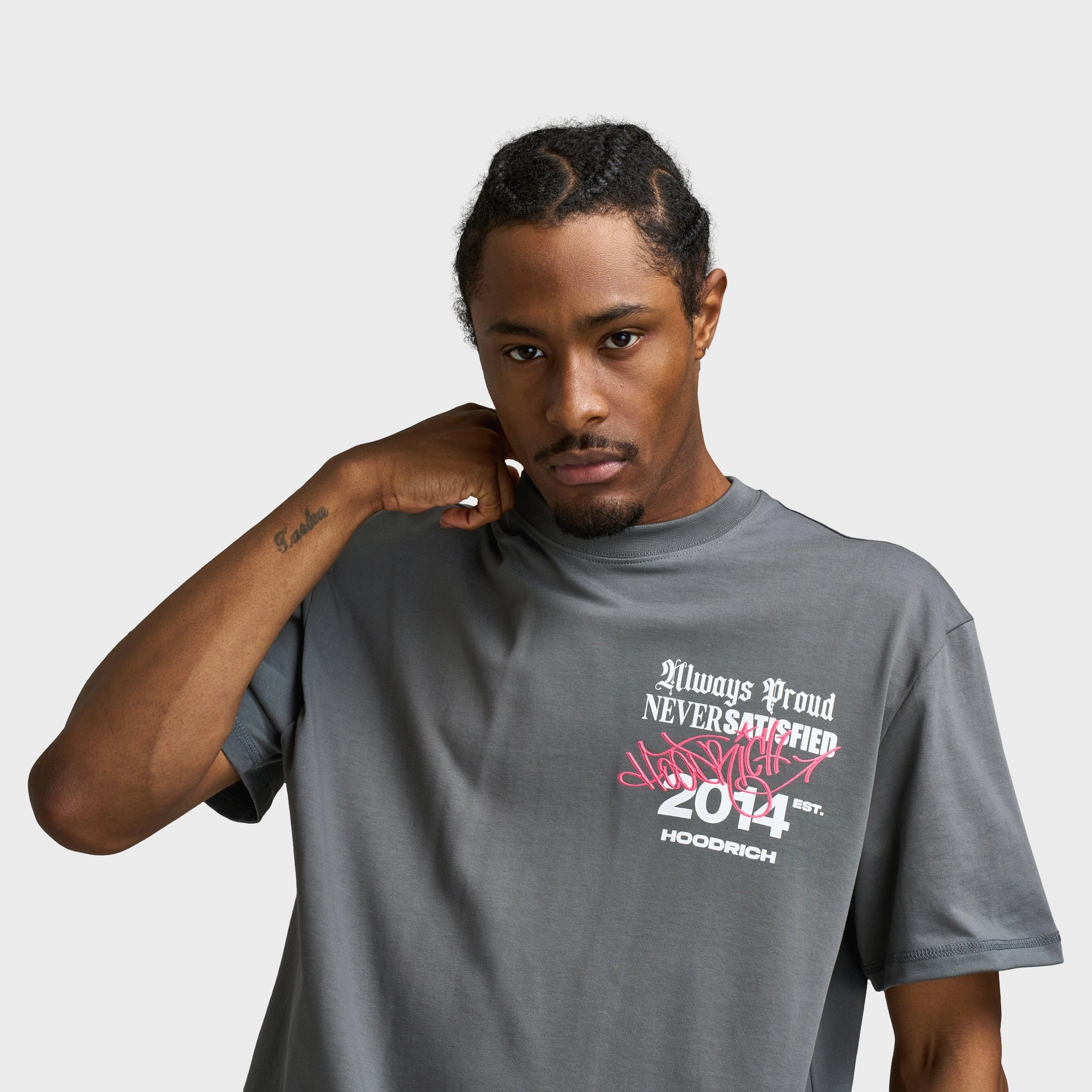 Sweat Wicking Ribbing Hoodrich Stamp Tag Oversized Graphic T-Shirt Lava Smoke / White - Hot Pink
