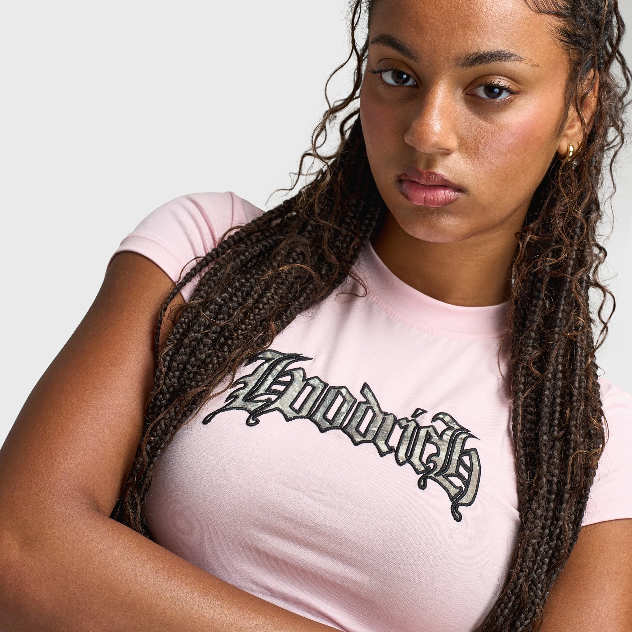 Hoodrich Women's Baby Tee Baby Pink / Camo Office Casual