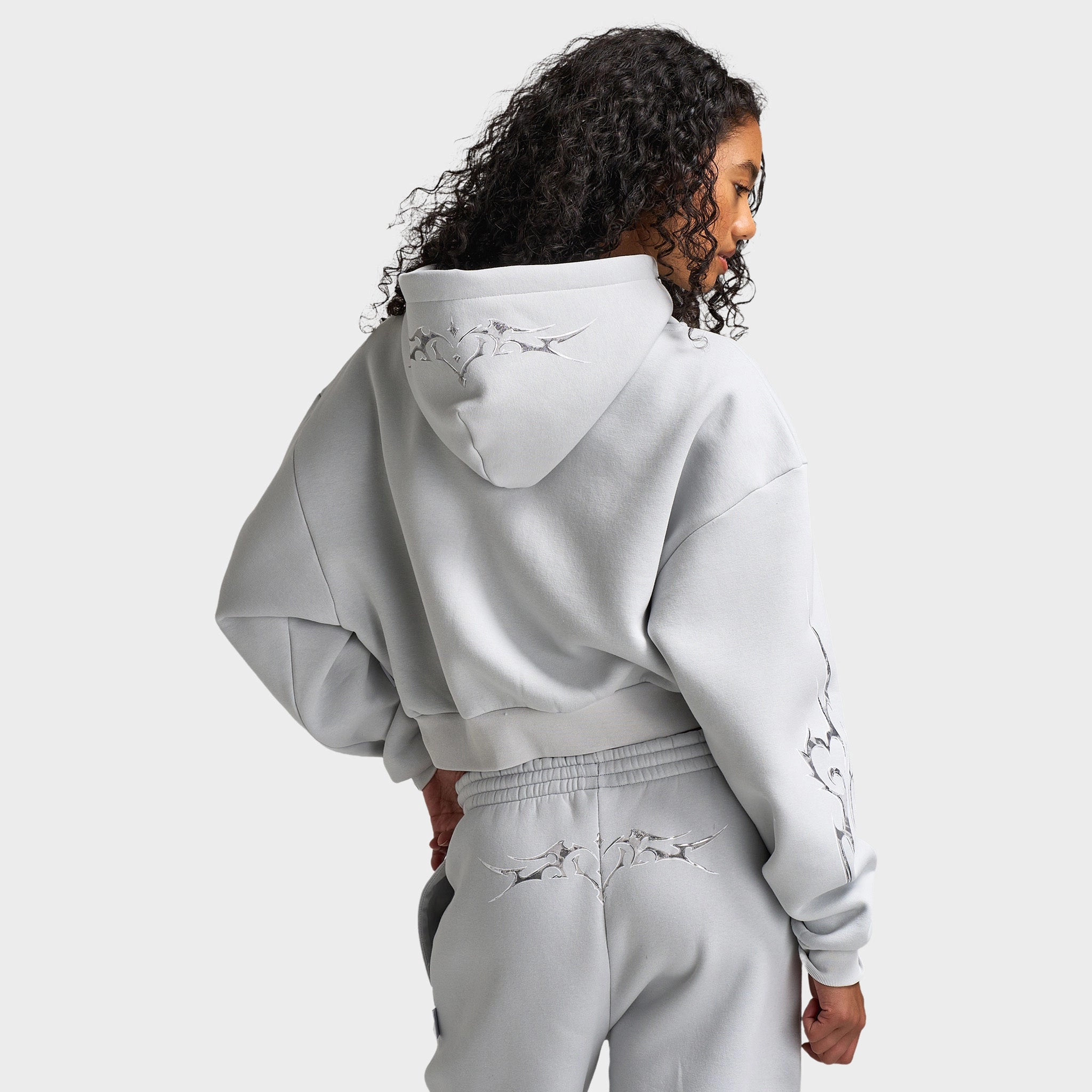 Hoodrich Women's Boxy Full Zip Hoodie Dawn Blue / Grey - Silver Lightweight Packability